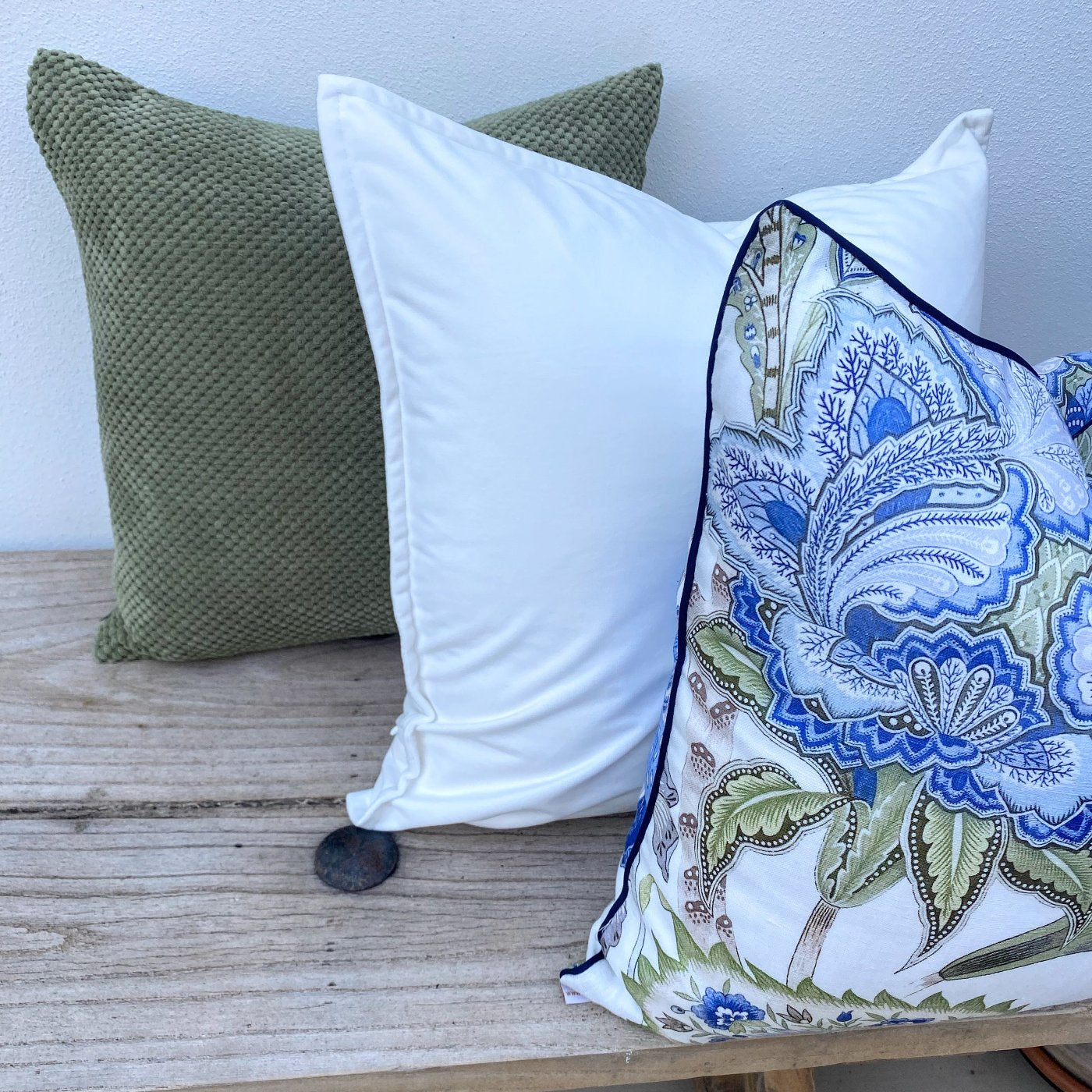 Set of 3 Blue and Green Floral Cushions