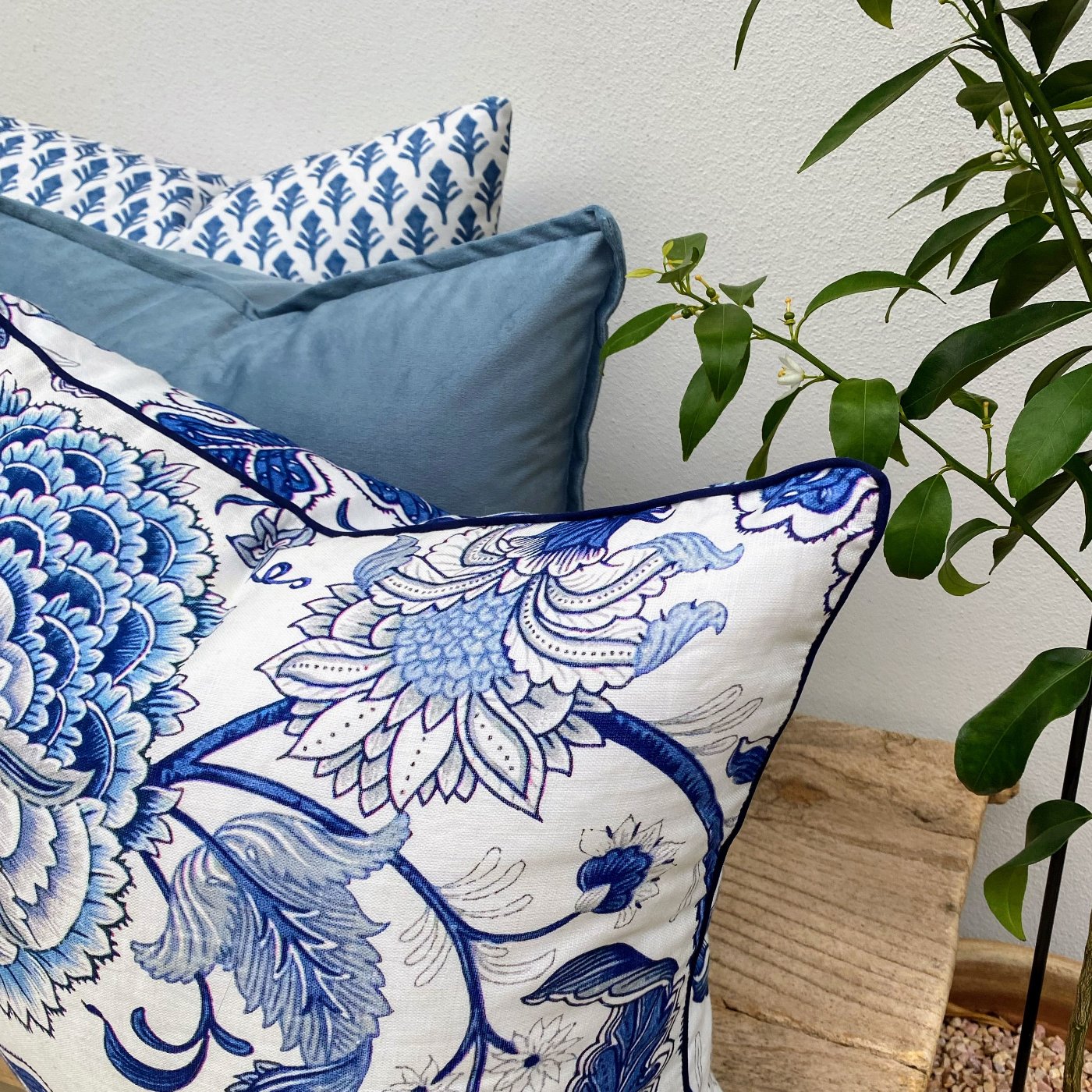 Set of 3 Blue and White Hamptons Cushion-Portsea