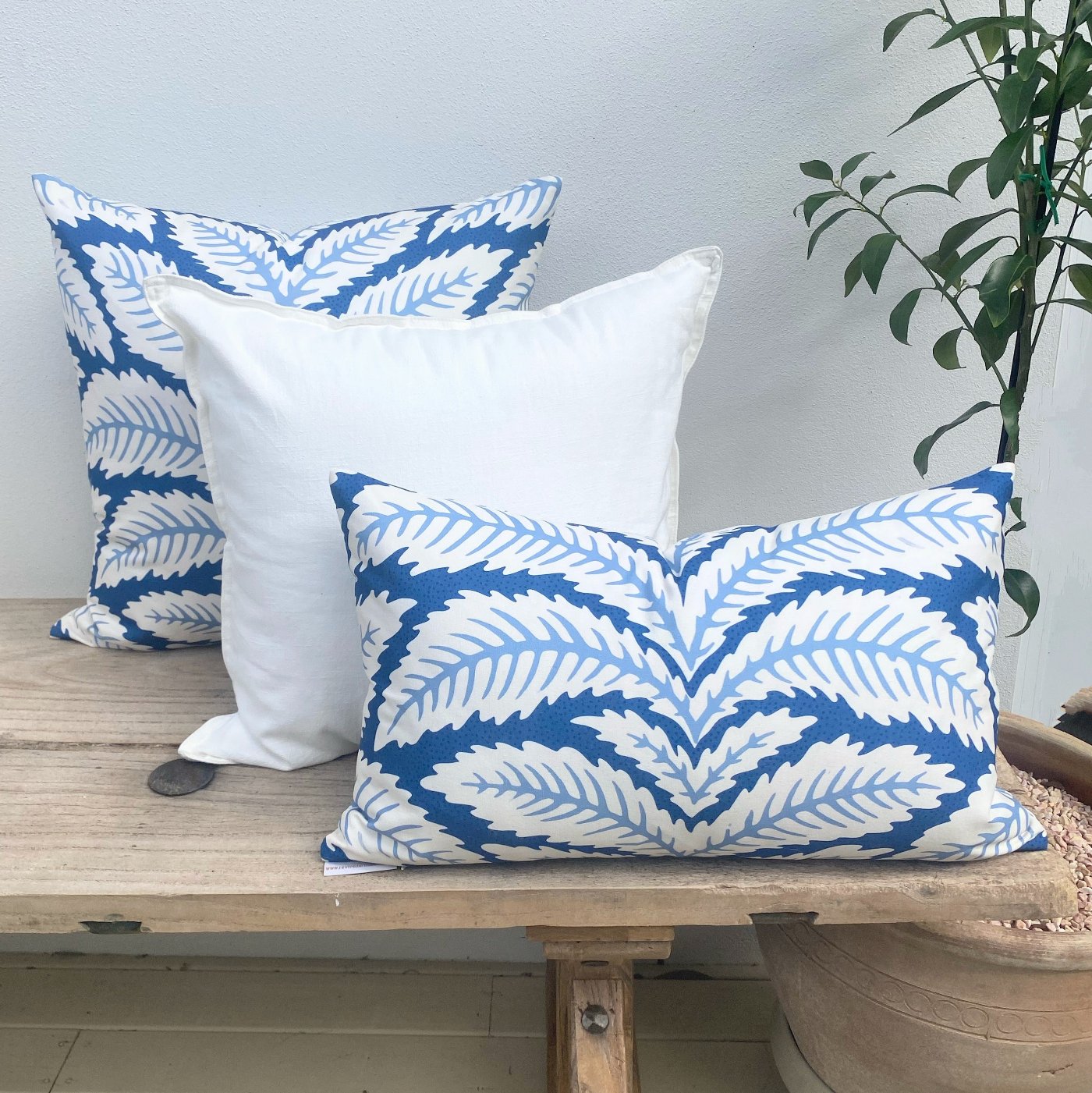 Set-of-3-blue-and-white-palm-hamptons-style-cushion-covers