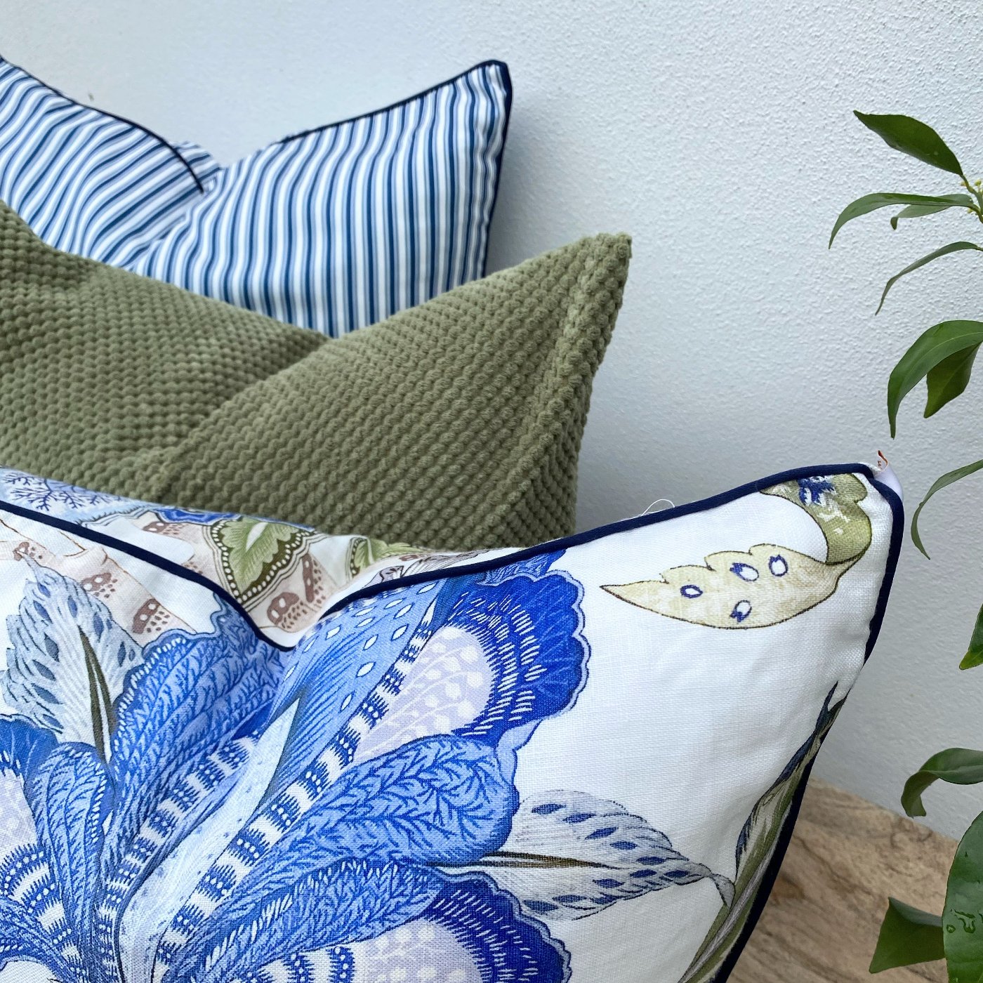 Set of 3 Blue Green and White Cushions