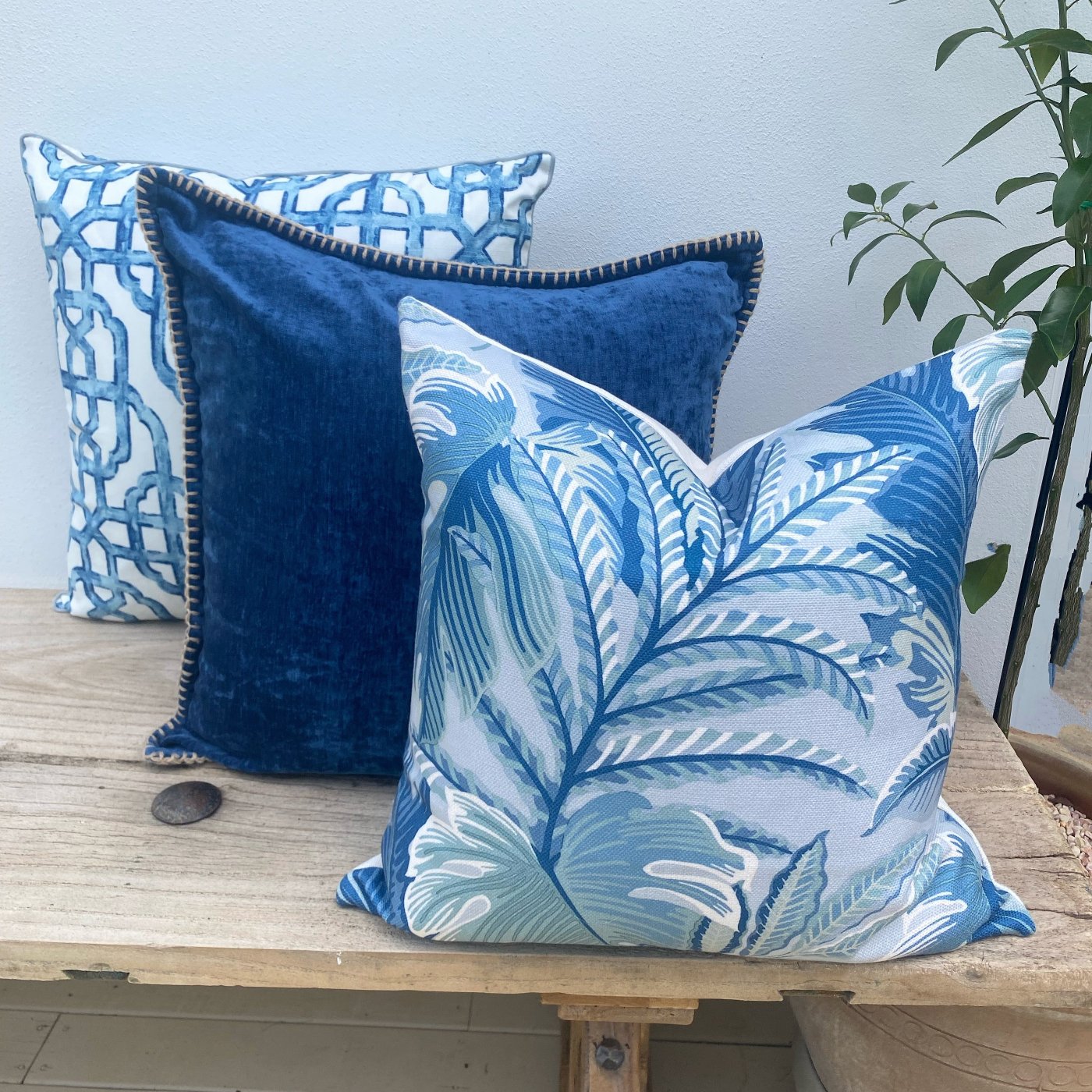 Set of 3 Blue Teal and White Coastal Pal Cushions