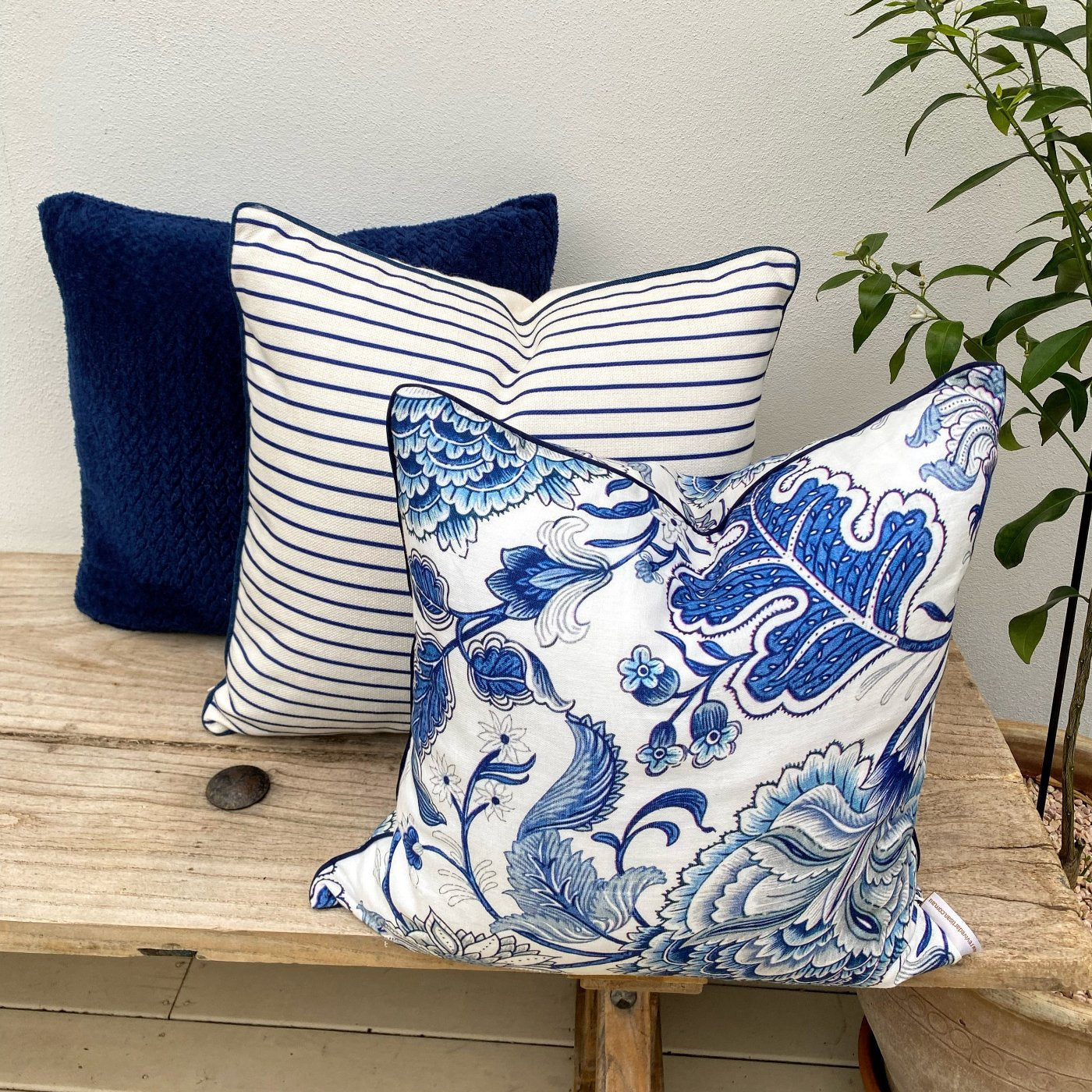 Set of 3 Hamptons Blue and White Cushions Portsea