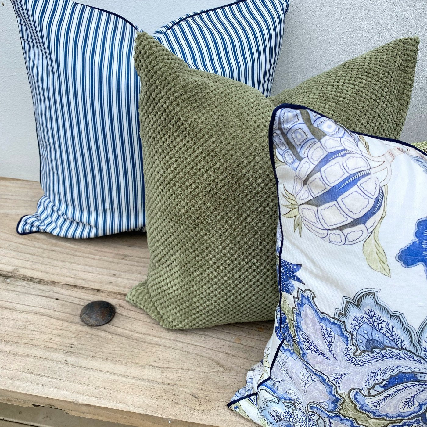 Set of 3 Coastal Blue Green White Cushions