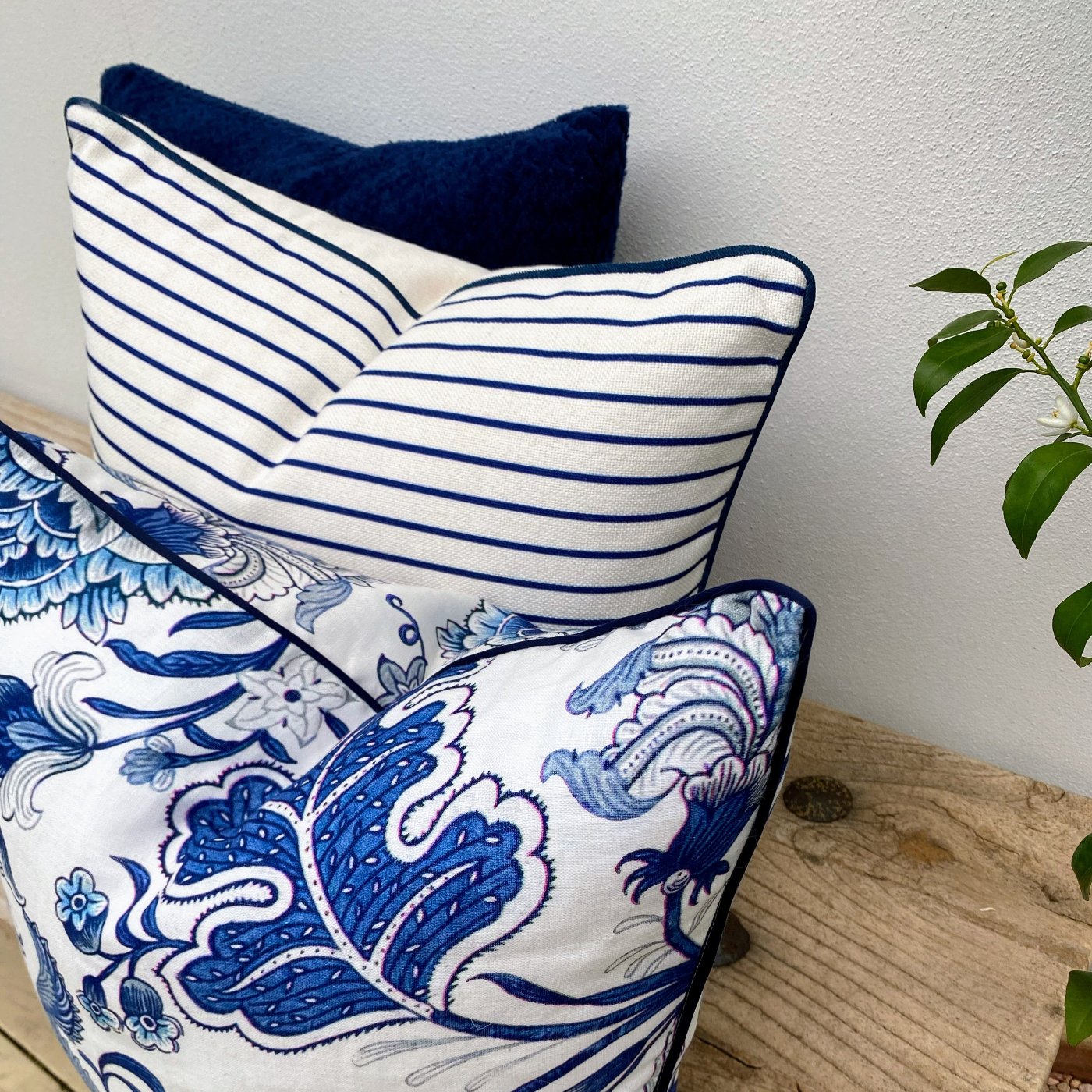 Set of 3 Coastal Blue and White Cushions Portsea