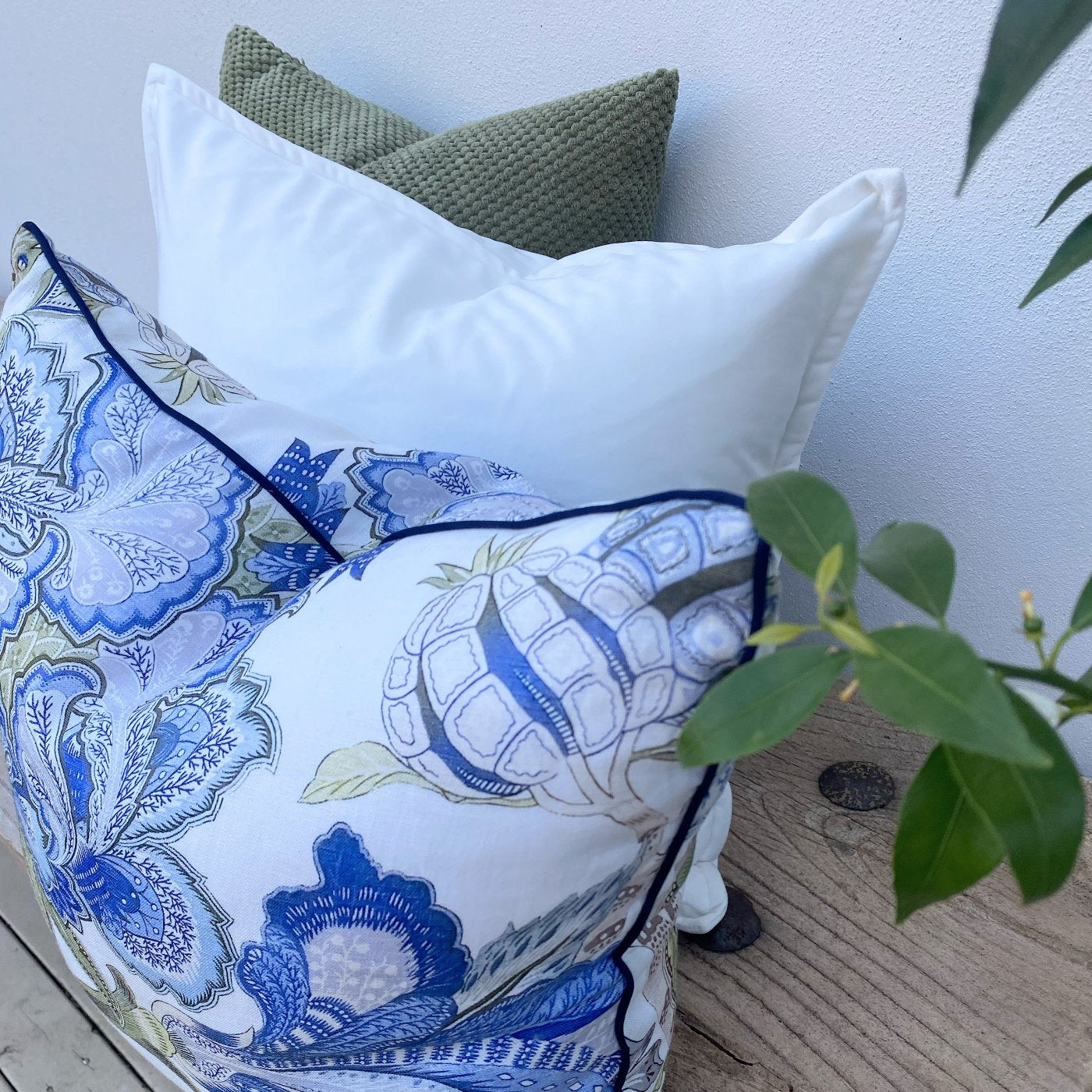 Set of 3 Coastal Blue White Cushions