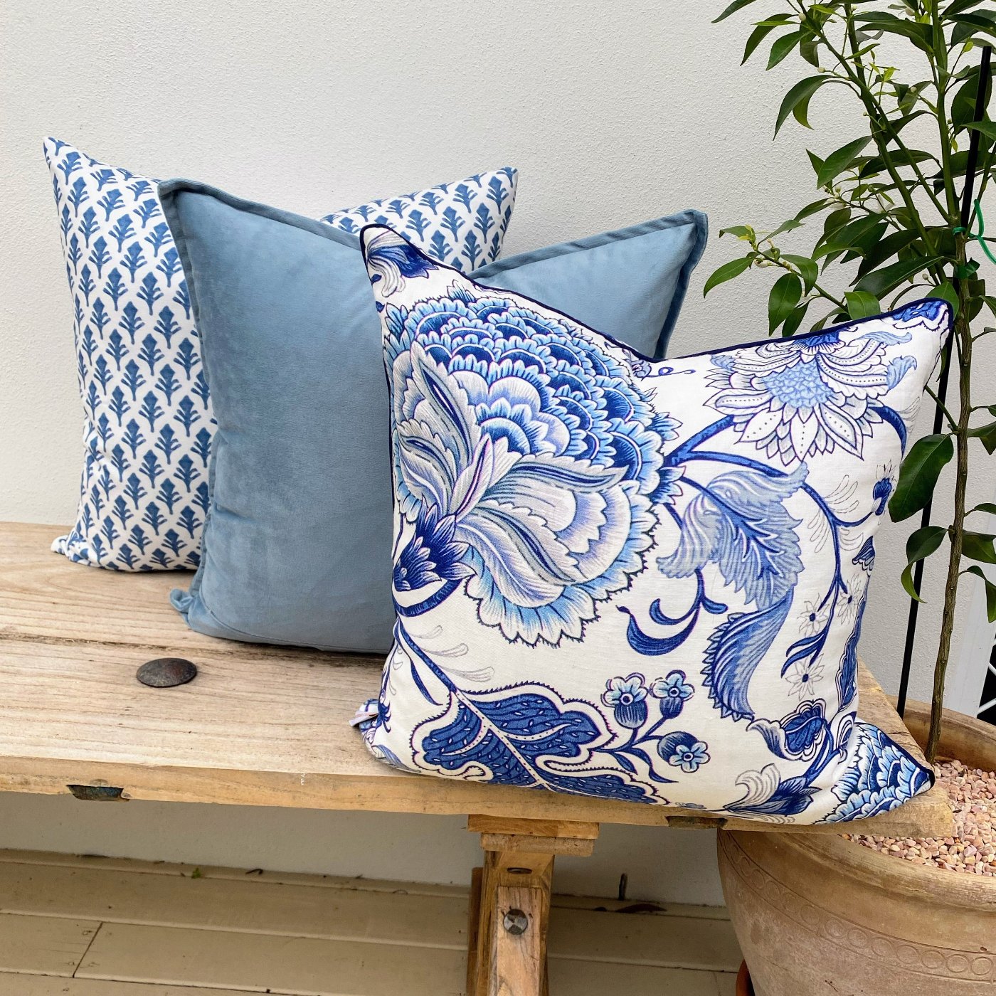 Set of 3 Blue and White Coastal Cushions-Portsea