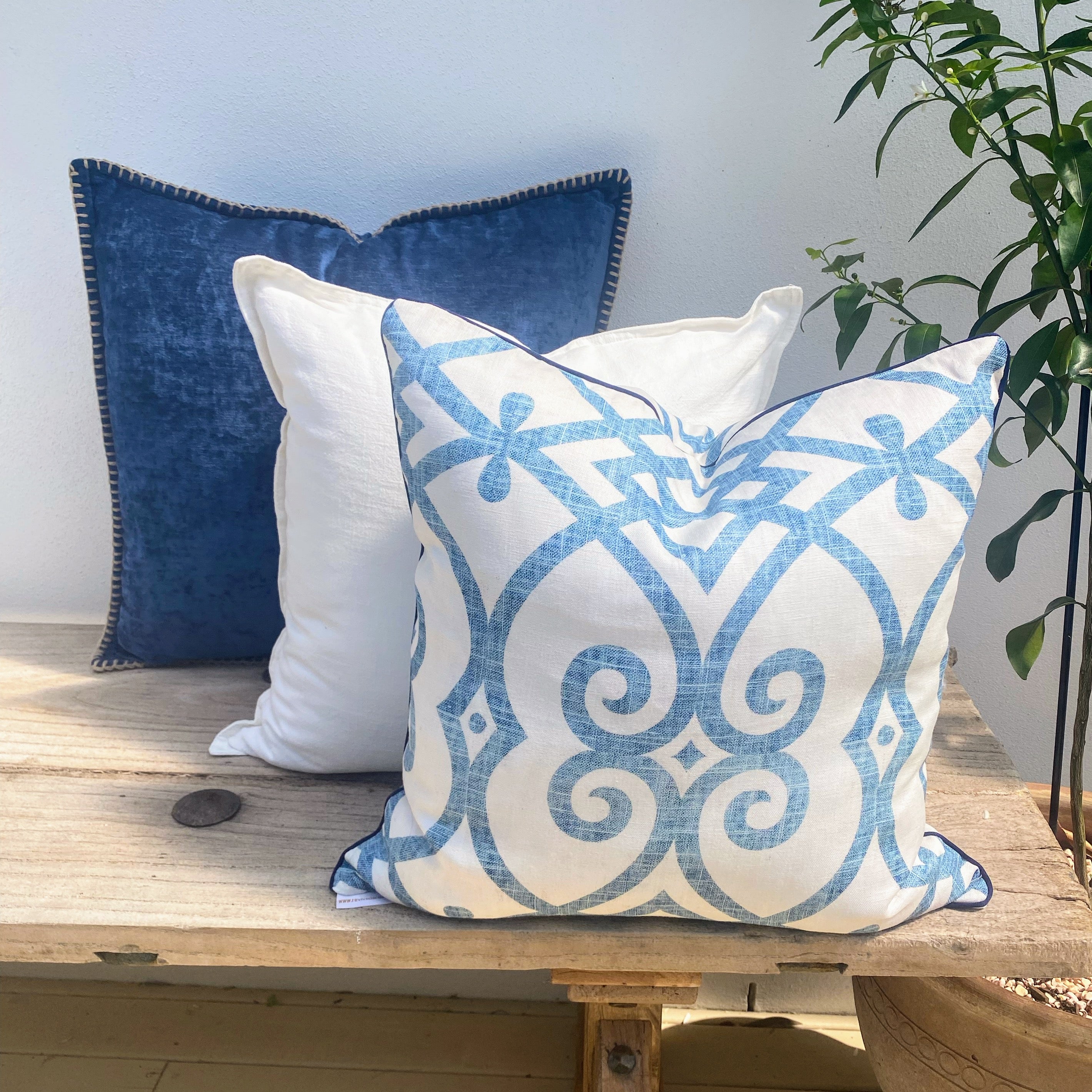 Set of 3 Coastal Blue and White Cushions