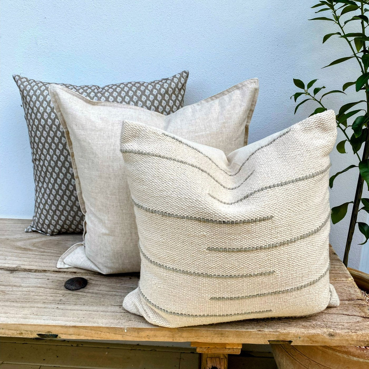 Set of 3 Natural Linen Cotton Cushion Covers