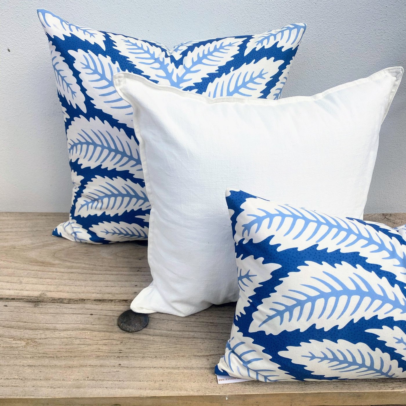 Set of 3 Blue WHite Palm Tree Cushions