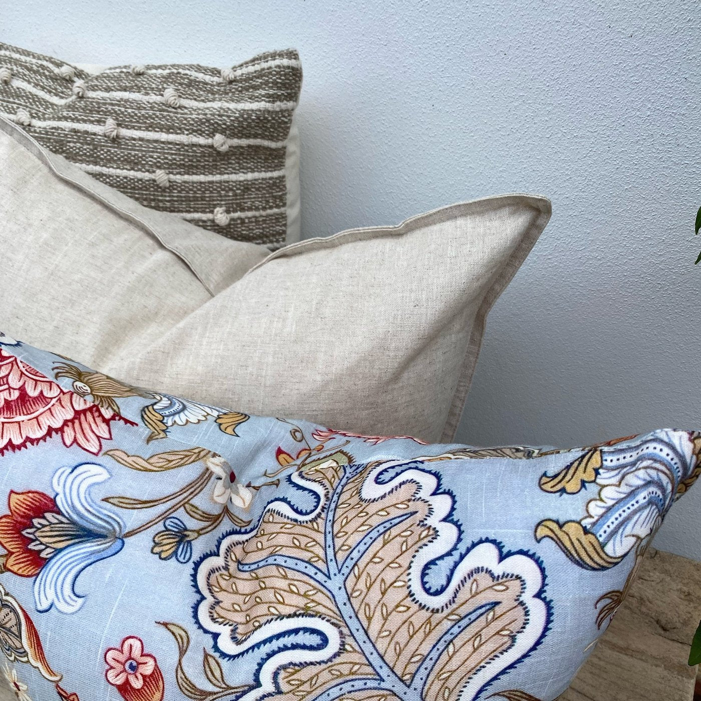 Set of 3 Patterned and Textured Linen Coastal Portsea Beach Cushions