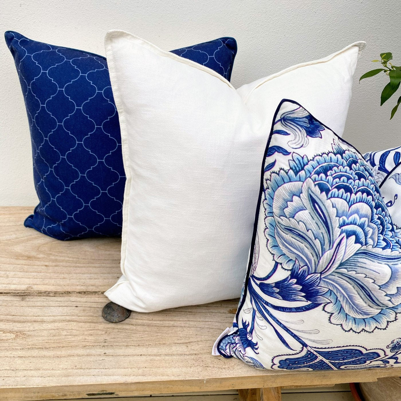 Set f 3 Patterned Floral Blue Cushion Covers-Portsea