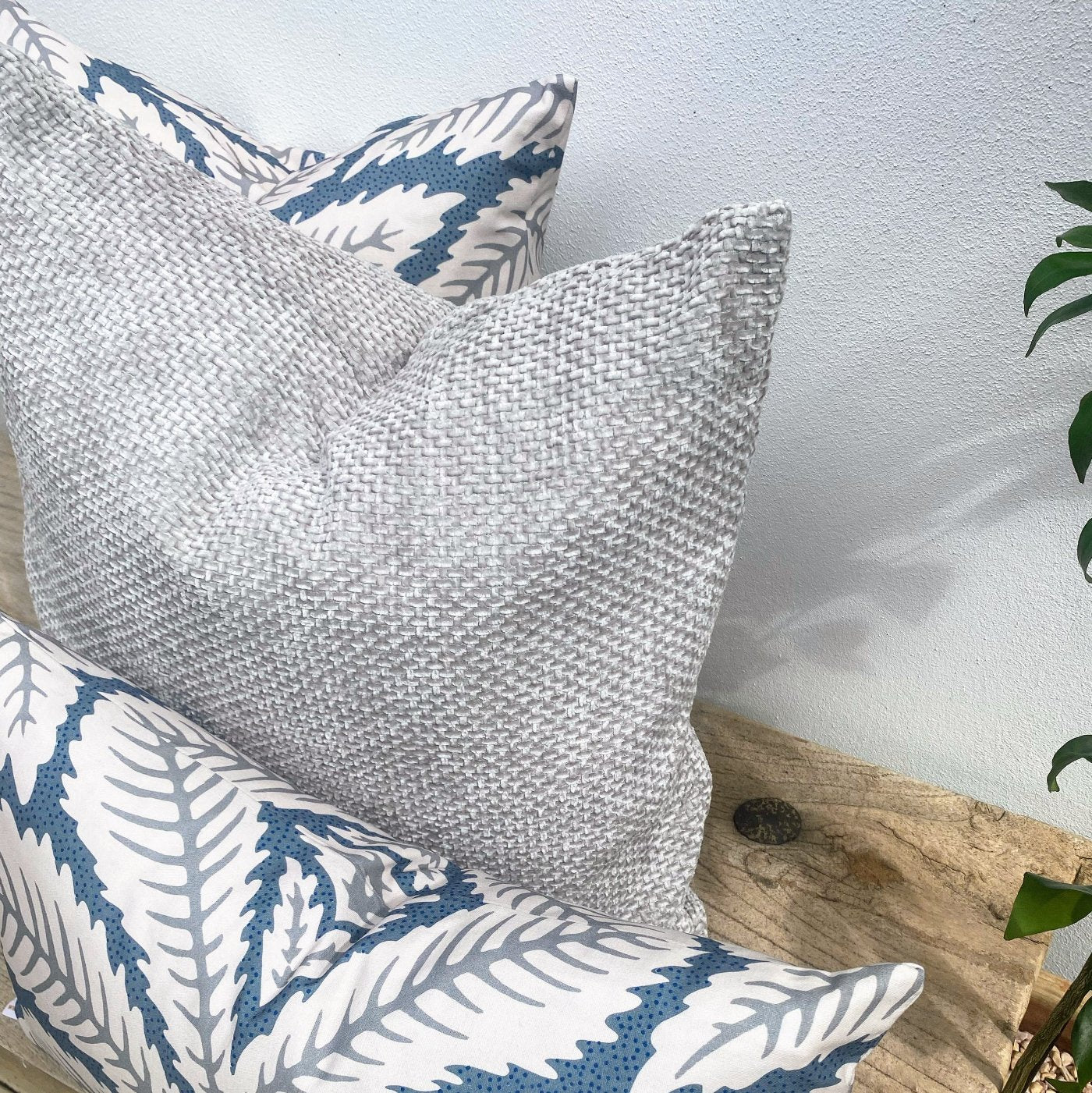 Set of 3 Floral Blue Grey Cushions