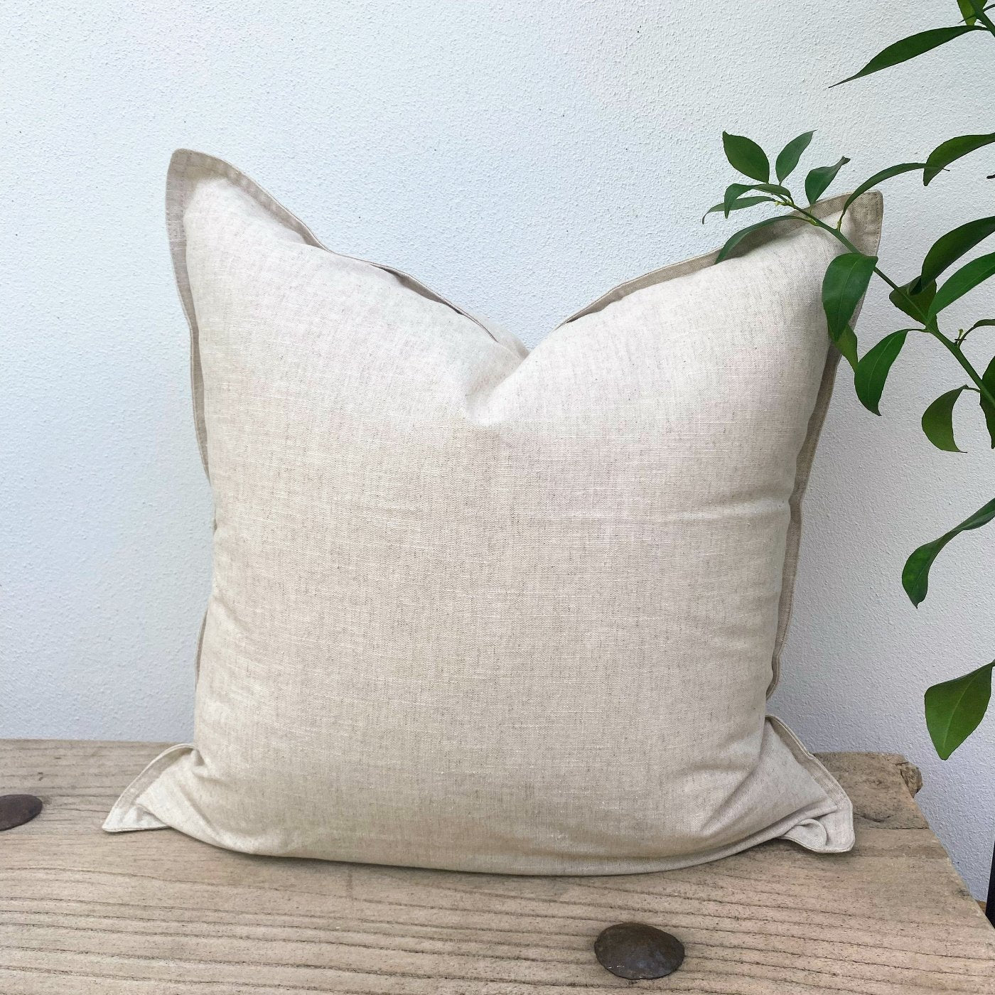 Square Natural Beige and White Linen Cushions