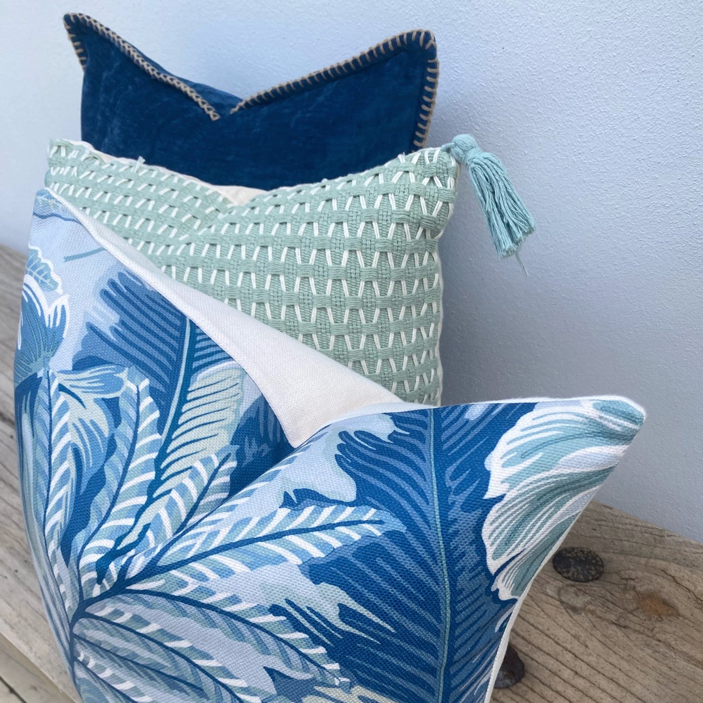 Set of 3 Palmtree Green Blue Cushions