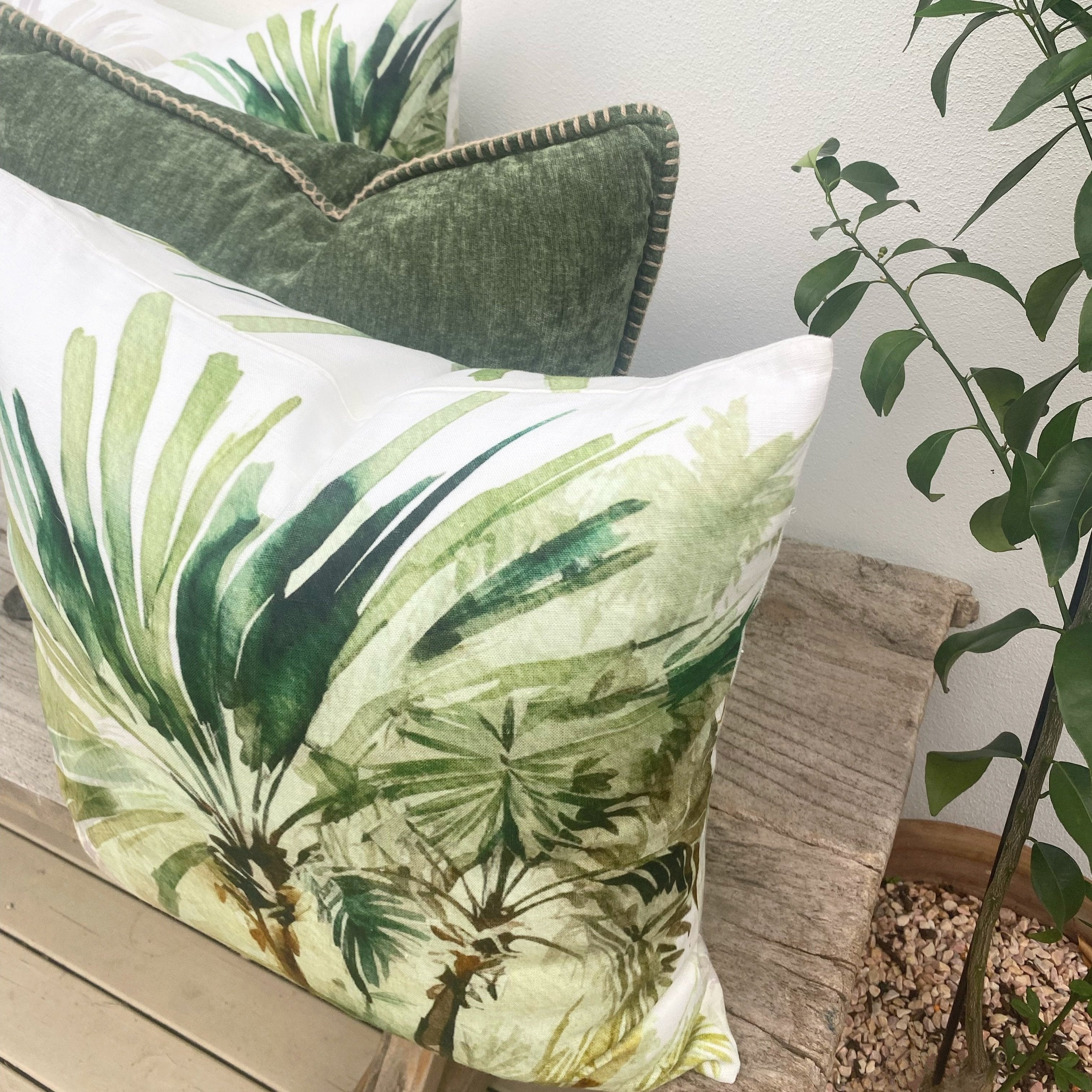 Gorgeous Palm Tree Green Linen Cushions