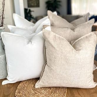 50cm Plain White and Natural Beige Linen Cushions