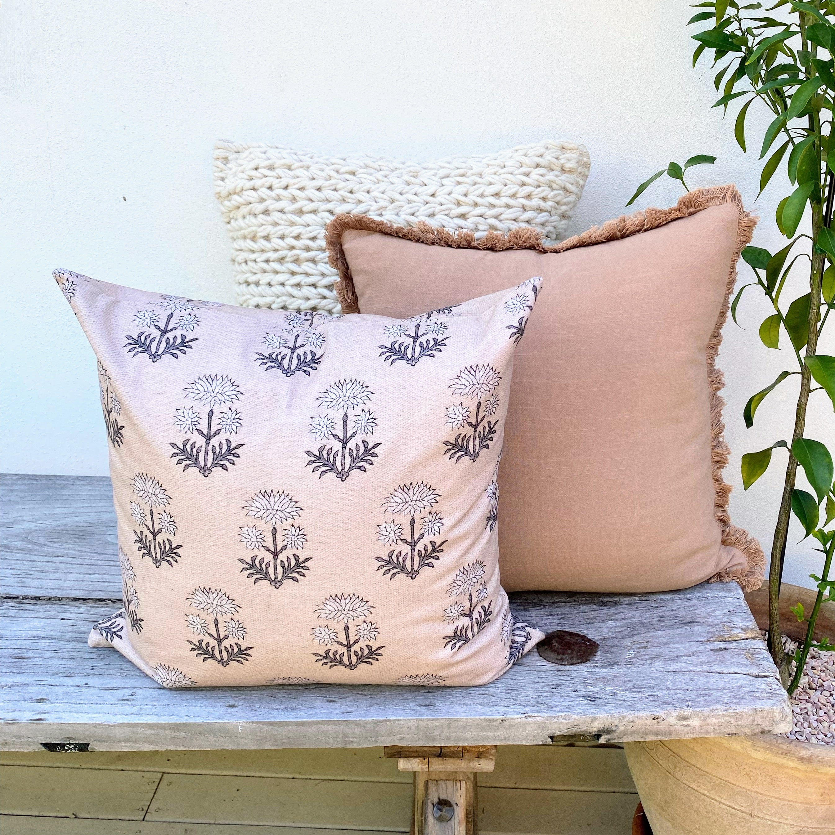 100% Cotton Beige Patterned Cushions | Sundance