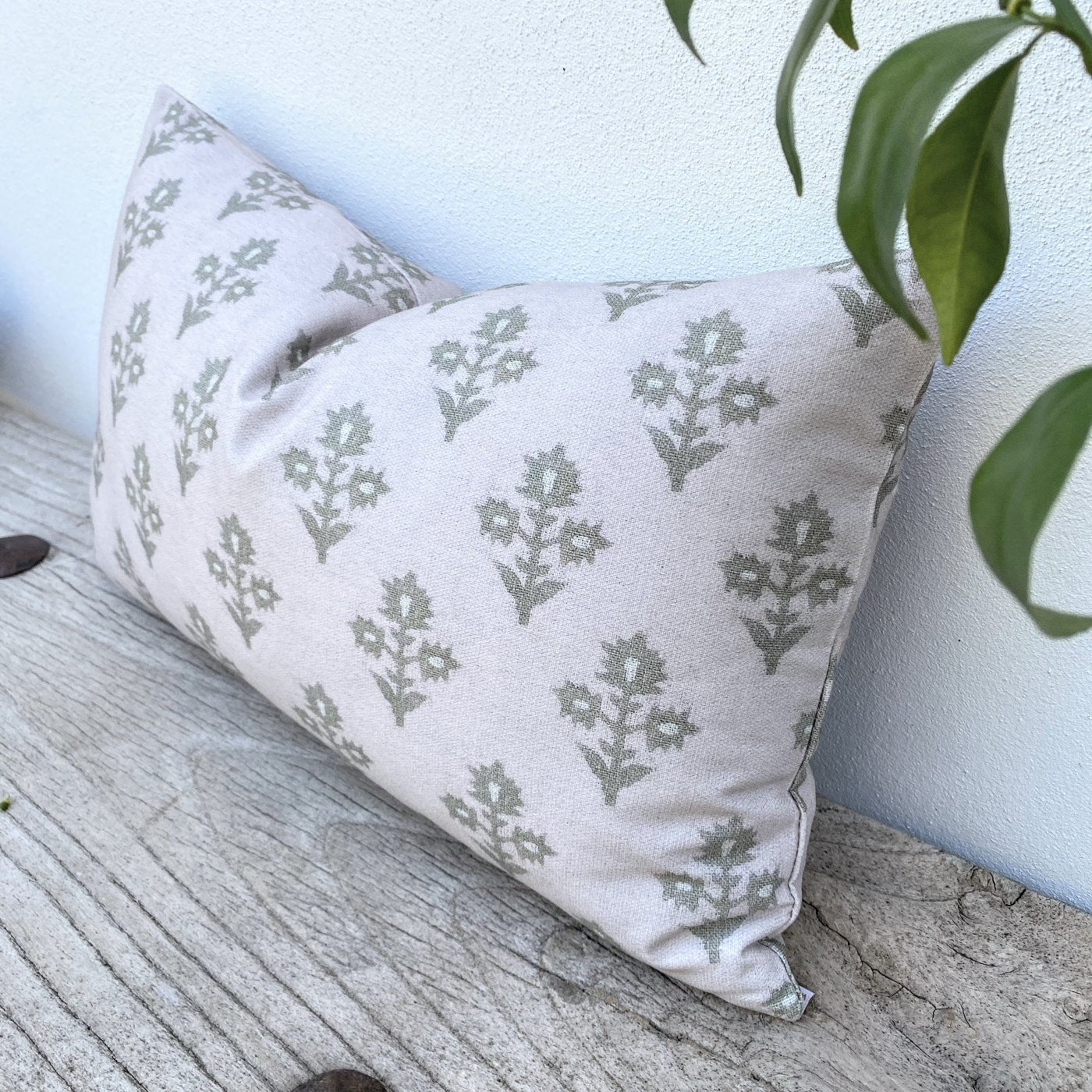 30cm x 50cm Beige Green Floral Cushion