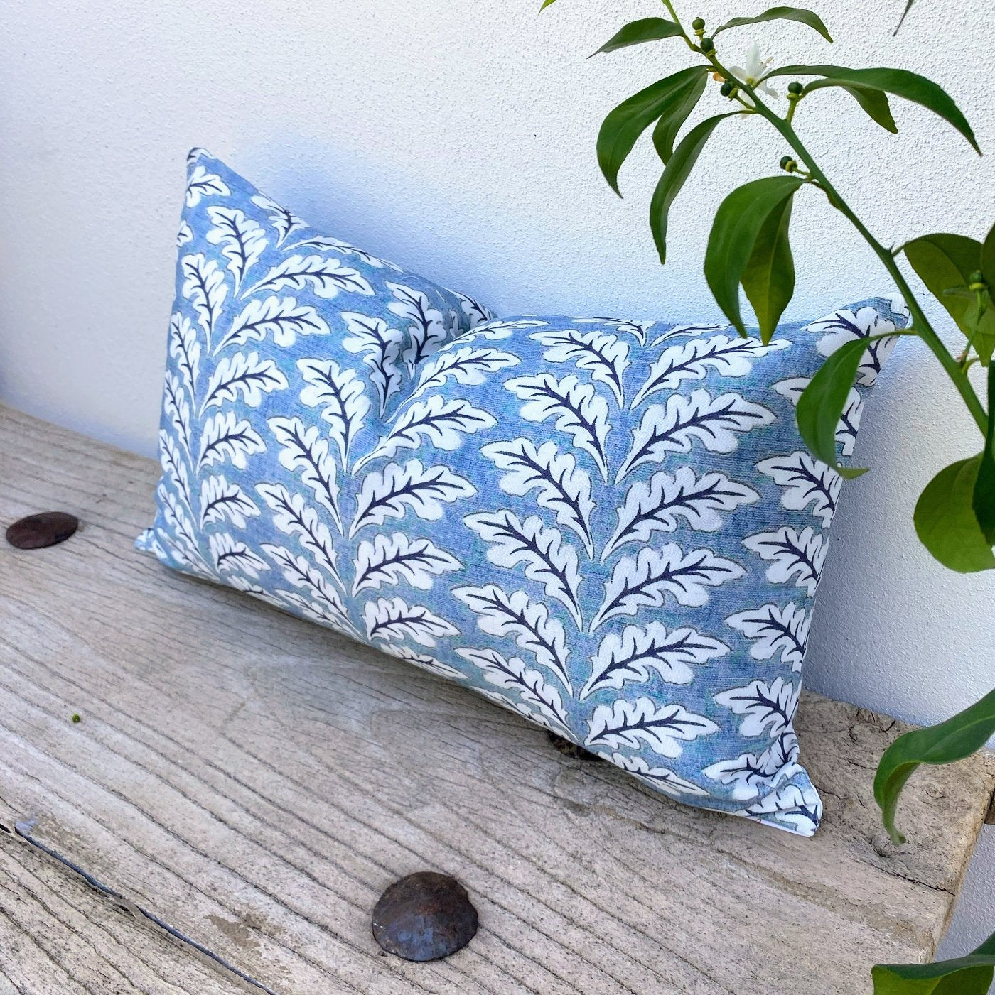 100% Cotton Dusty Blue Cushion | Ocean Foliage-Revived Artisan Eco Home Decor