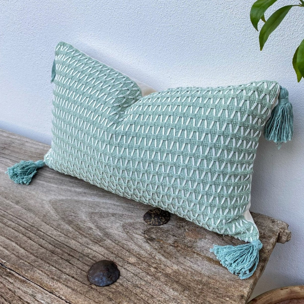 Rectangle Boho Tassel Coastal Rectangle Cushion Covers | Mint-Revived Artisan Eco Home Decor