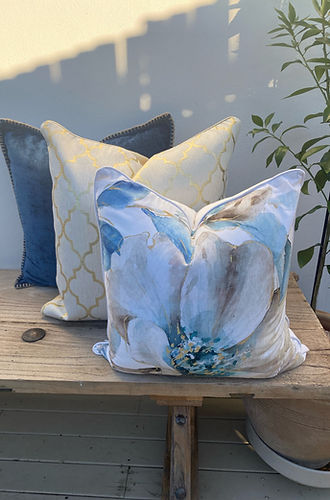 Set of 3 Watercolour Light Blue Beige Floral Cushion Cover