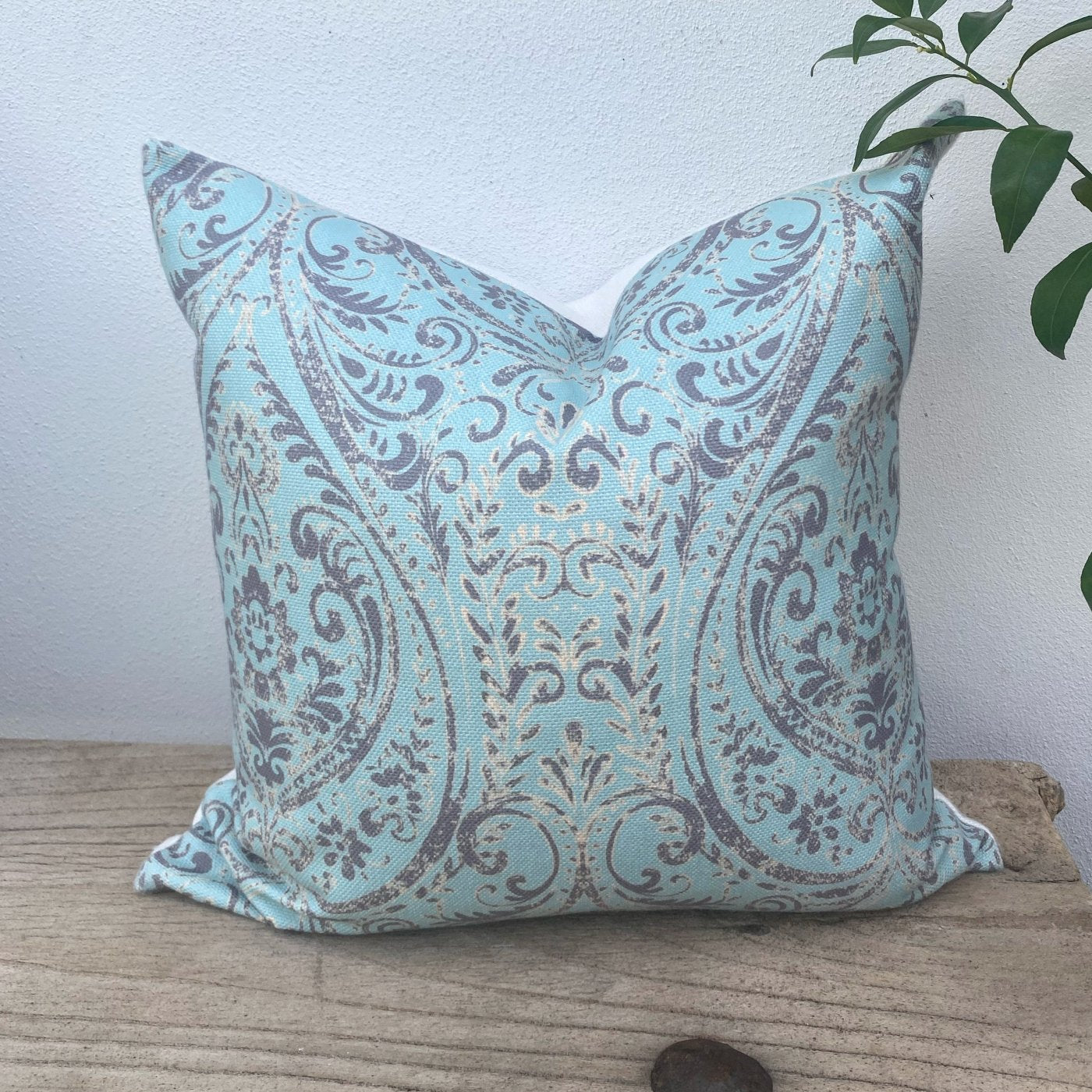 45cm Duck Egg Blue Damask Patterned Cushion Cover