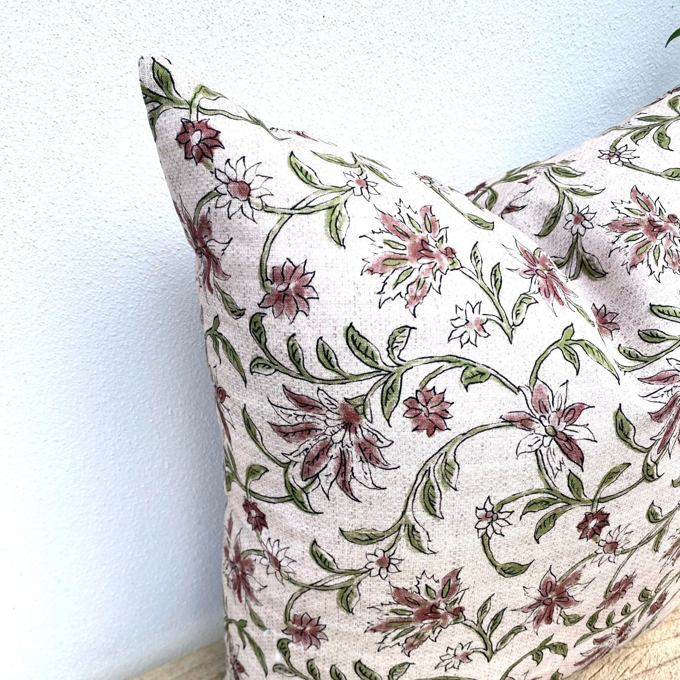 45cm Floral Raya Block Printed Cushion Cover