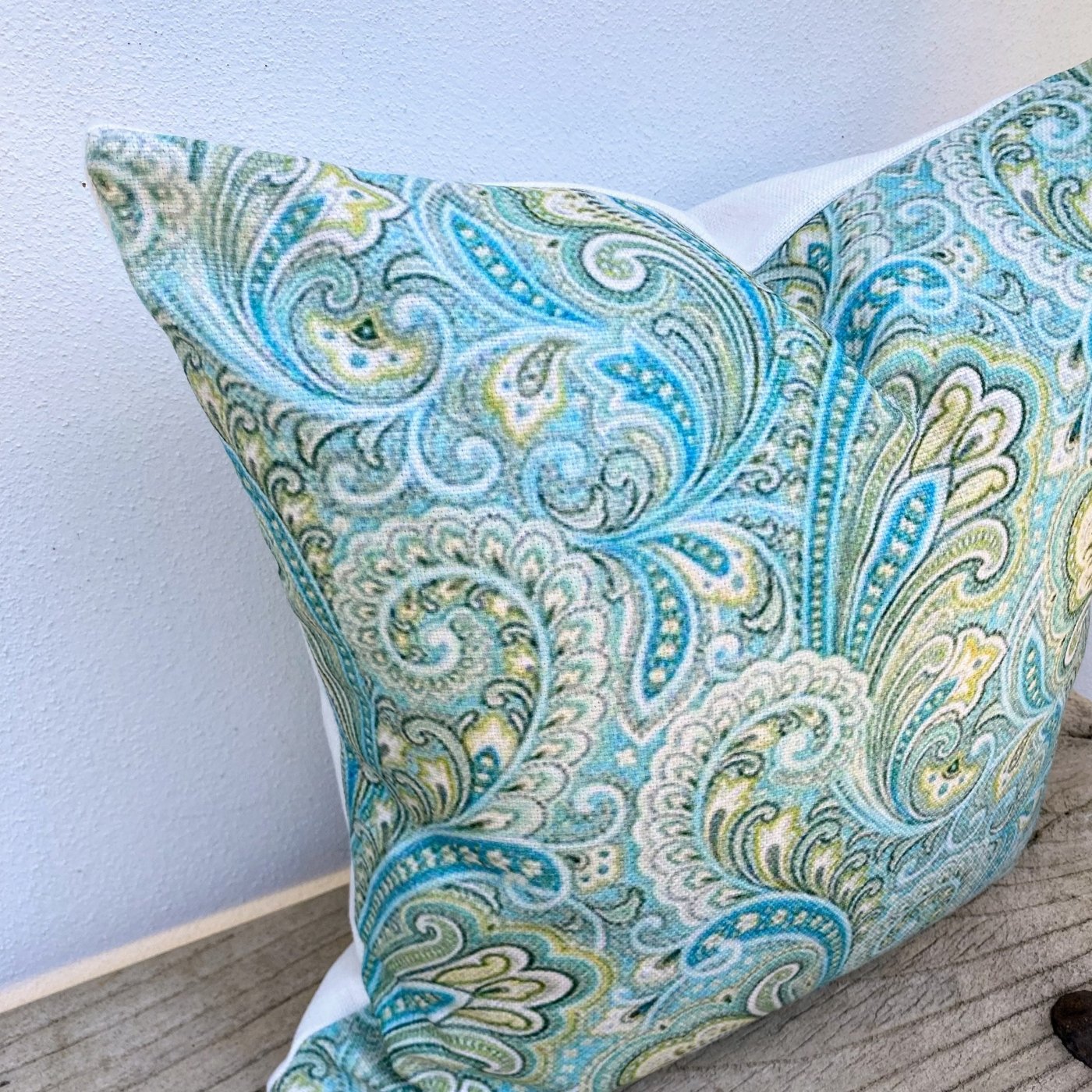 45cm Green Blue Mint Paisley Cushion 