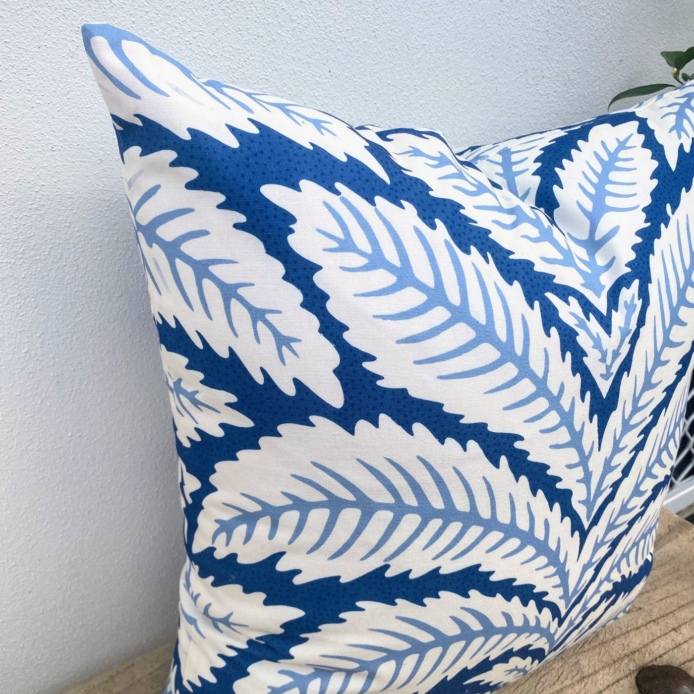 Hamptons Blue and White Tropical Palm Cushion