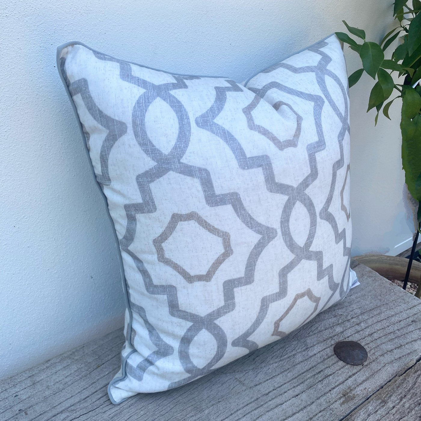 French Linen Patterned White and Grey Cushions | Abstract-Revived Artisan Eco Home Decor