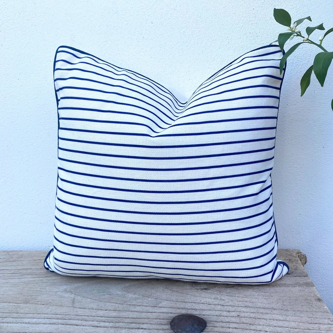 50cm Hamptons Blue and White Striped Cushion