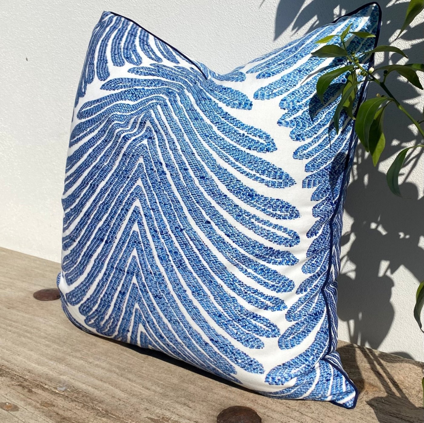 50cm Tropical Blue Palm Leaf Cushion