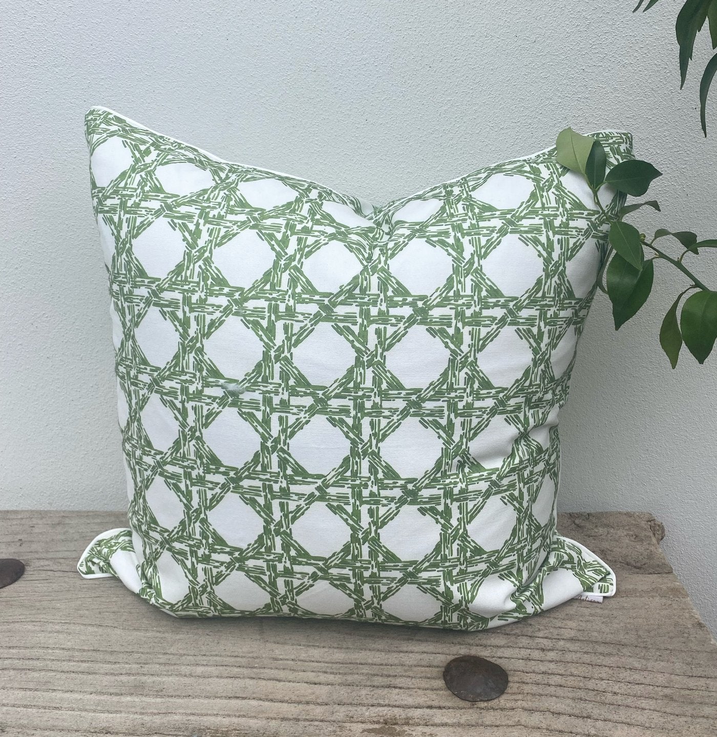 50cm Rattan Green White Cushion