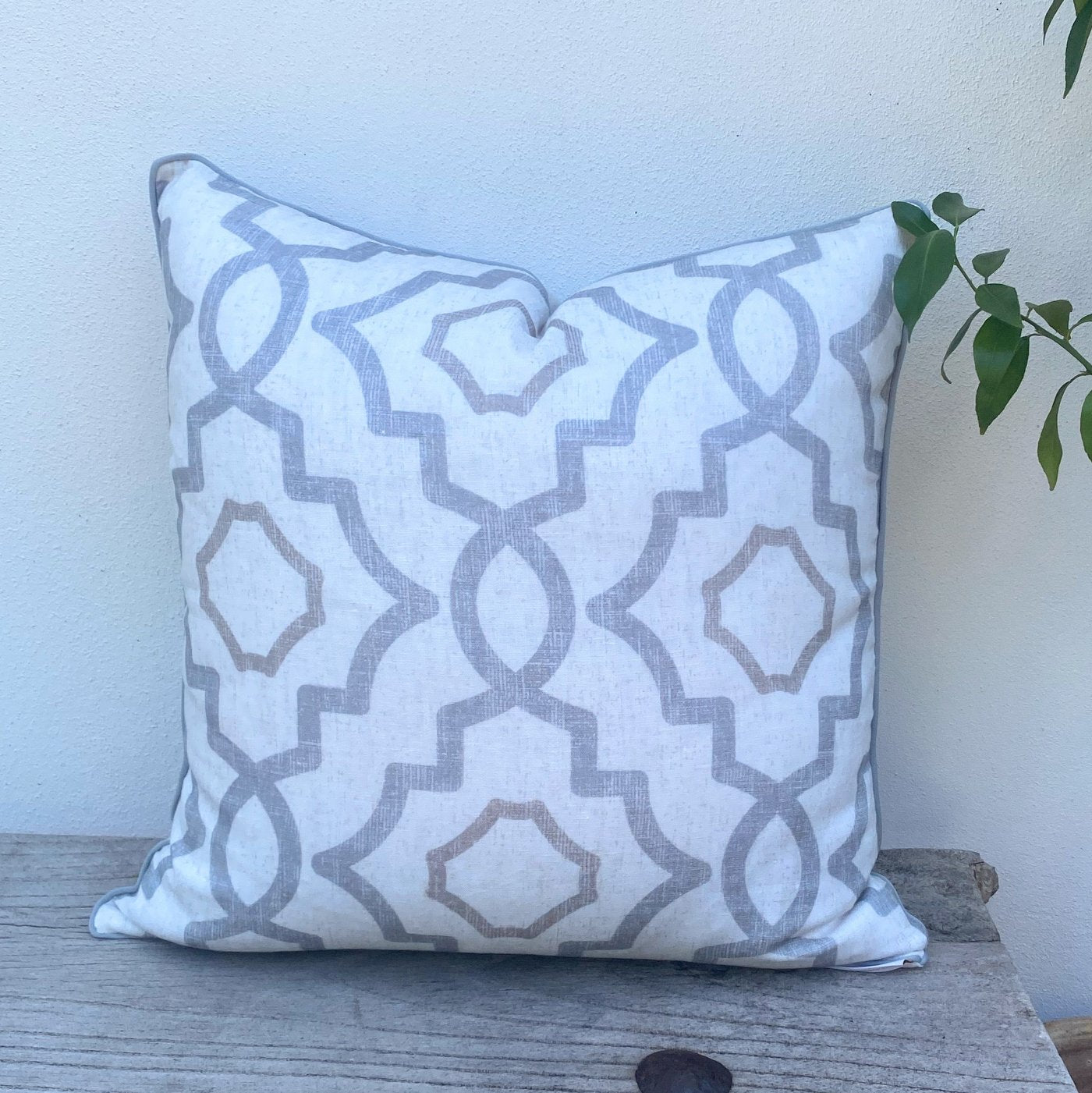 French Linen Patterned White and Grey Cushions | Abstract-Revived Artisan Eco Home Decor