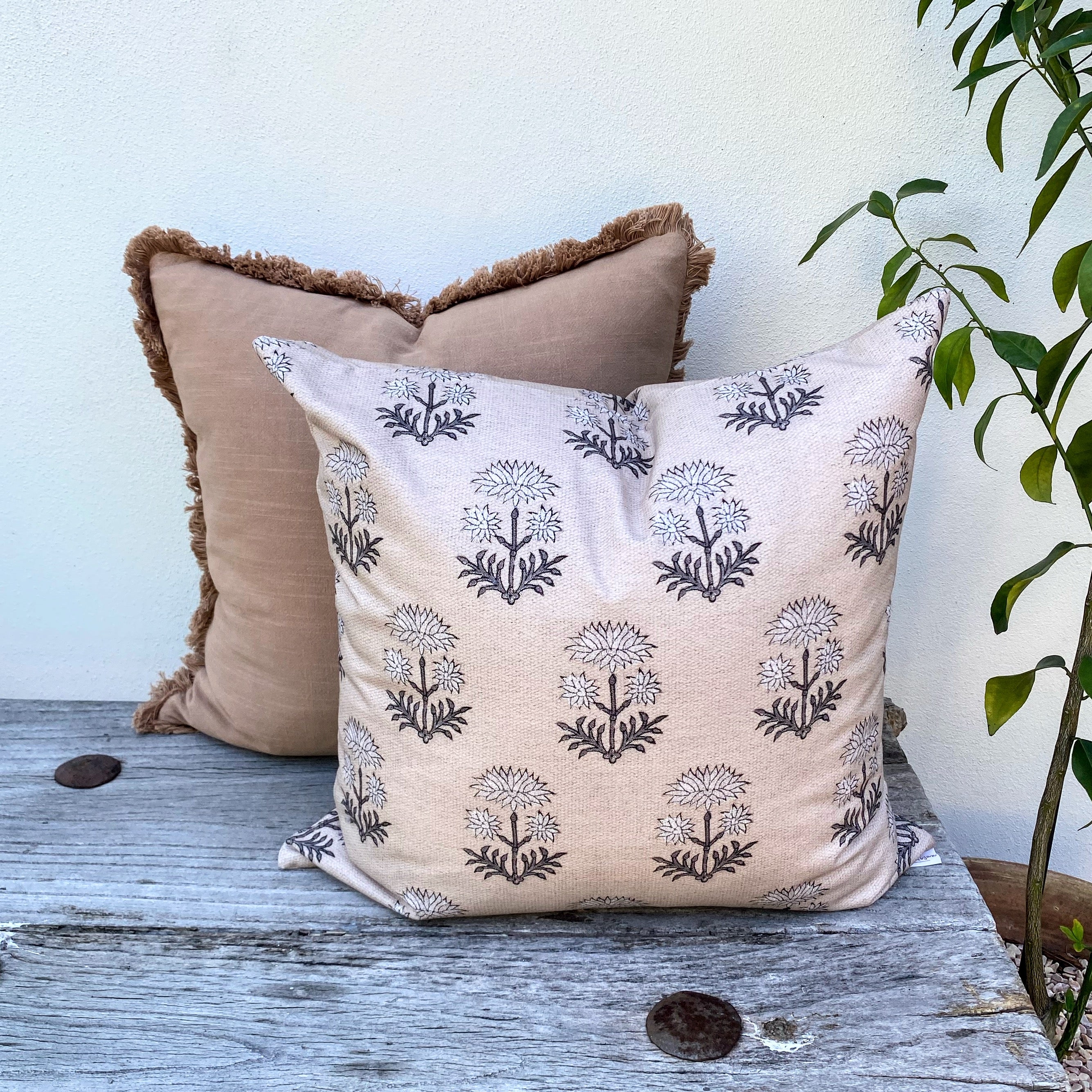 100% Cotton Beige Patterned Cushions | Sundance