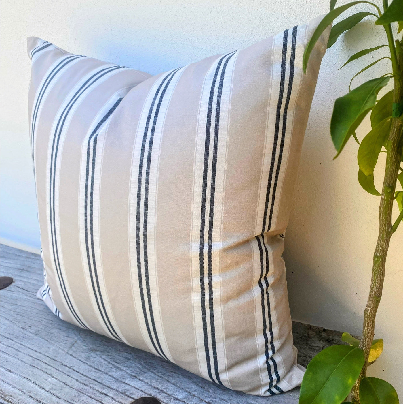 Beige White Black Striped Cushions