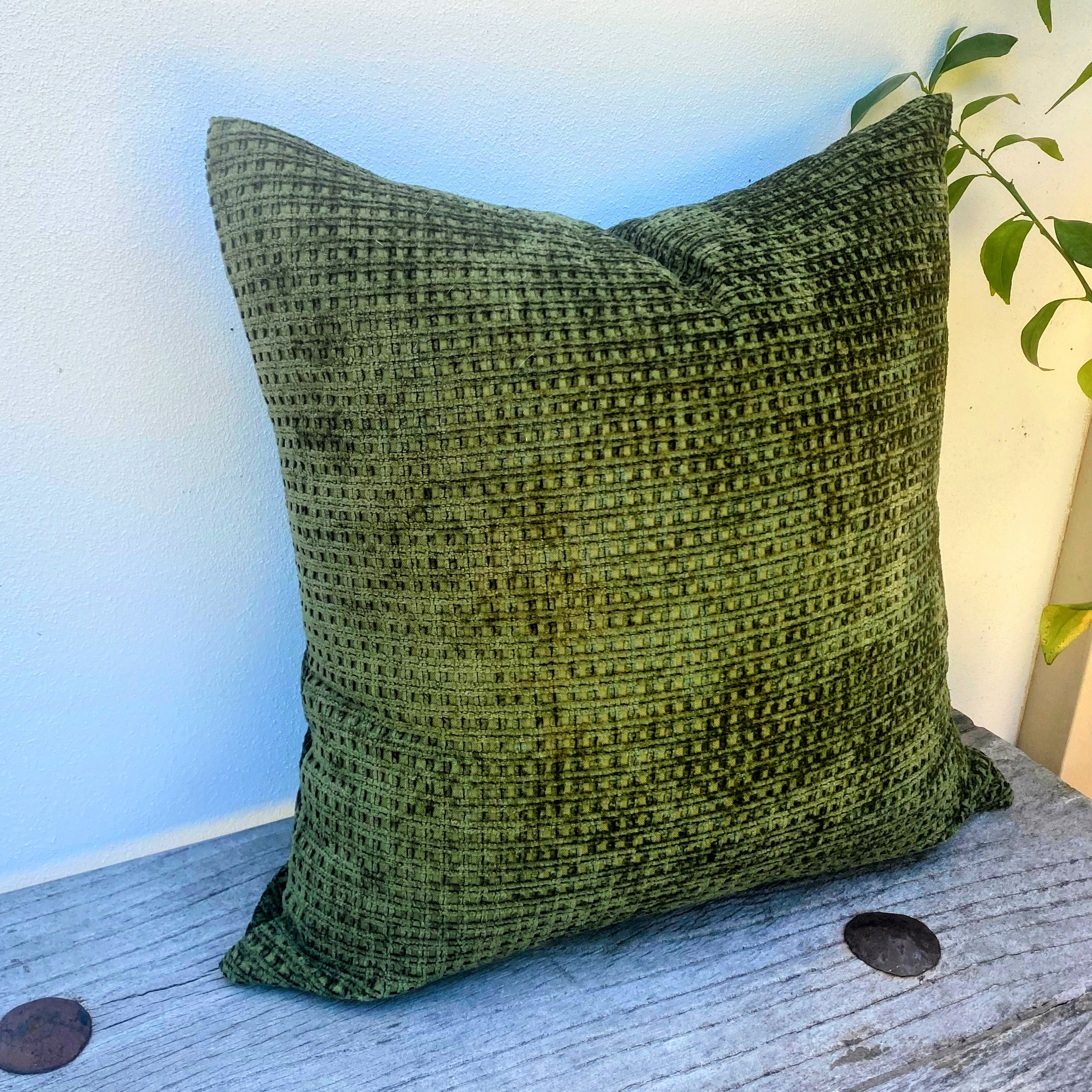 Olive Green Velvet Chenille Cushion| Checker