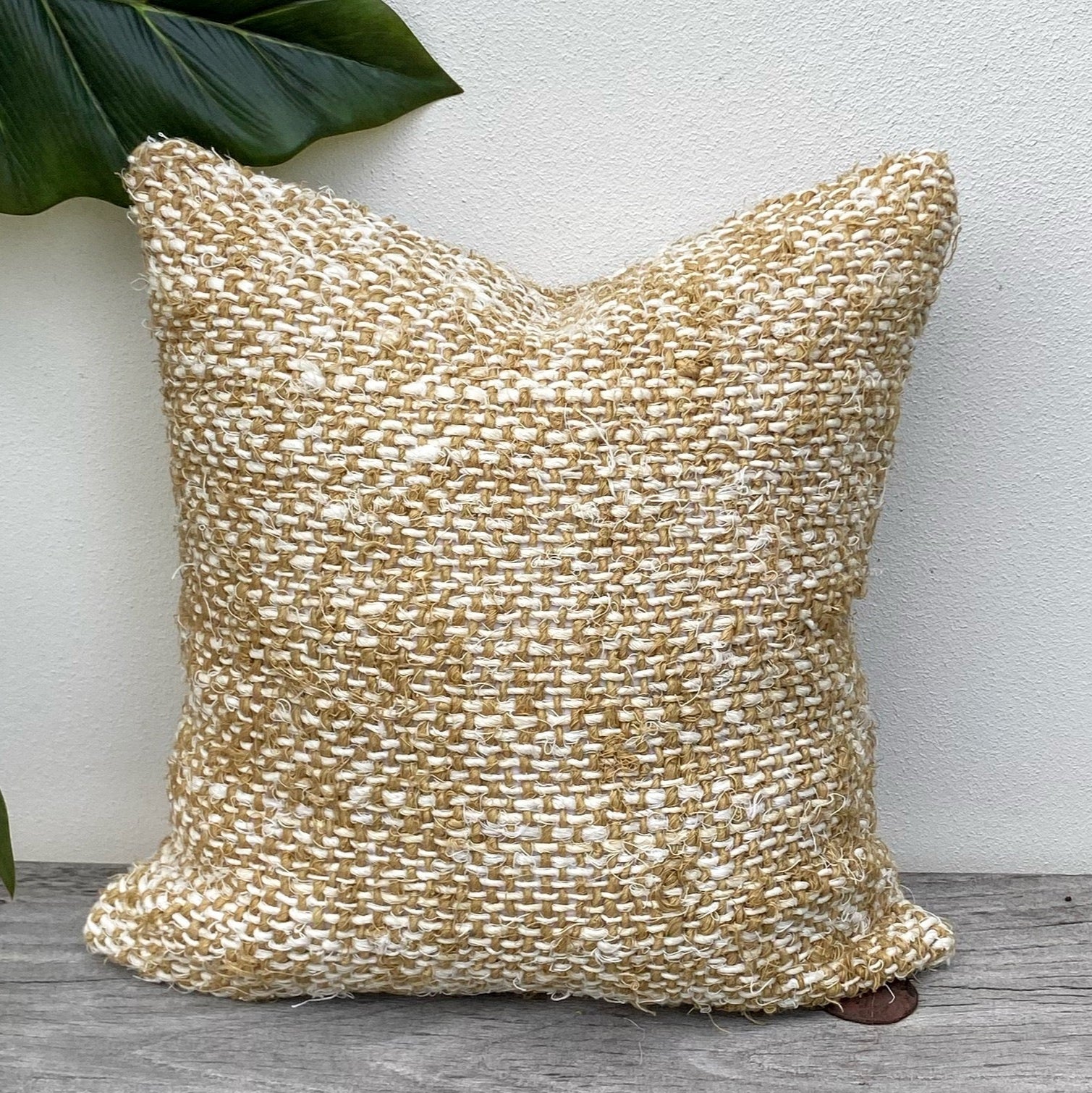 Handmade Recycled Linen Coarse Weave Cushion - Olive - Large - Fringed - Tula