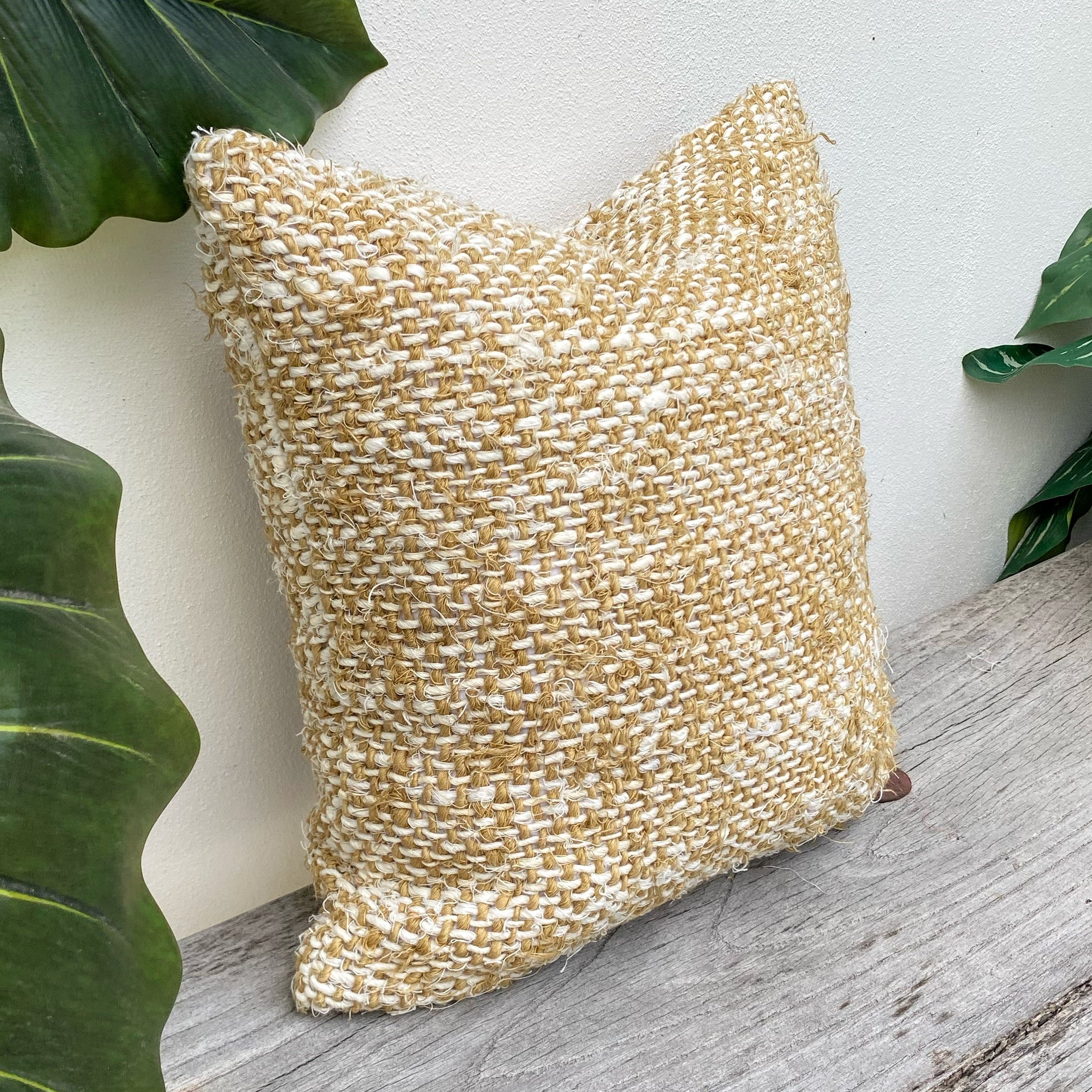 Handmade Recycled Linen Coarse Weave Cushion - Olive - Large - Fringed - Tula