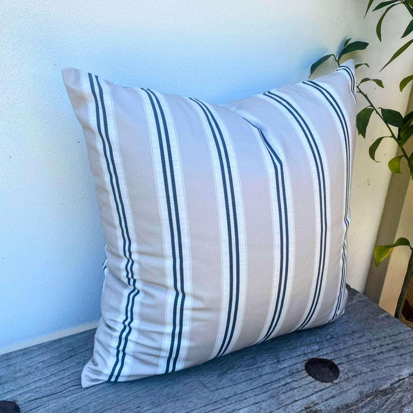 Natural Beige Black White Stripes Cushion Covers