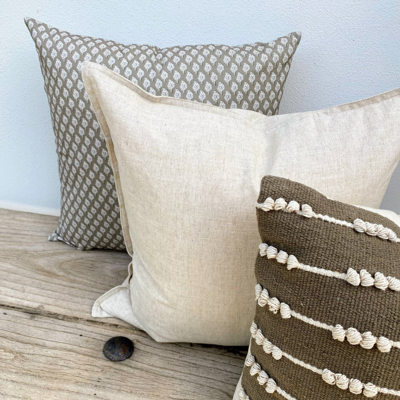 Natural Coastal Olive Green Cushion Set of 3