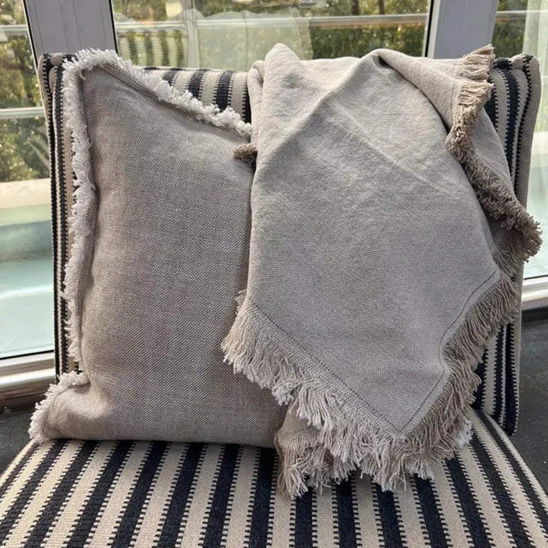 Saja Natural French Linen Throw Blanket