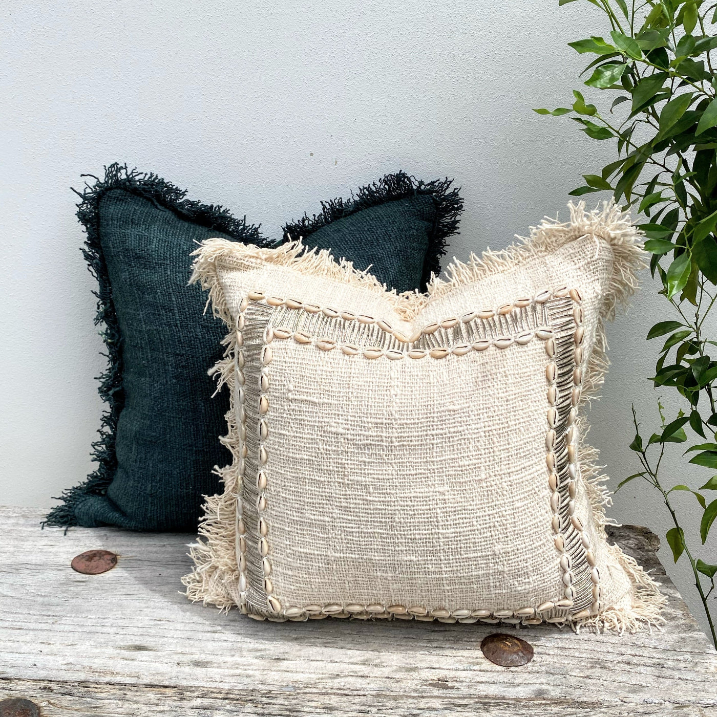 Beautiful Beige and Olive Green Cushion Cover Set with a Relaxed Coastal Vibe