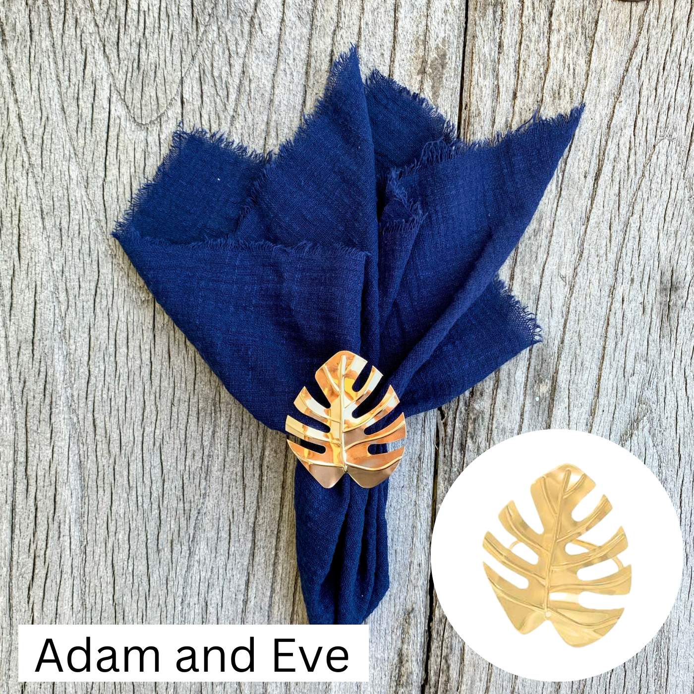 Blue Fabric Napkin with Gold Napkin Holder Ring