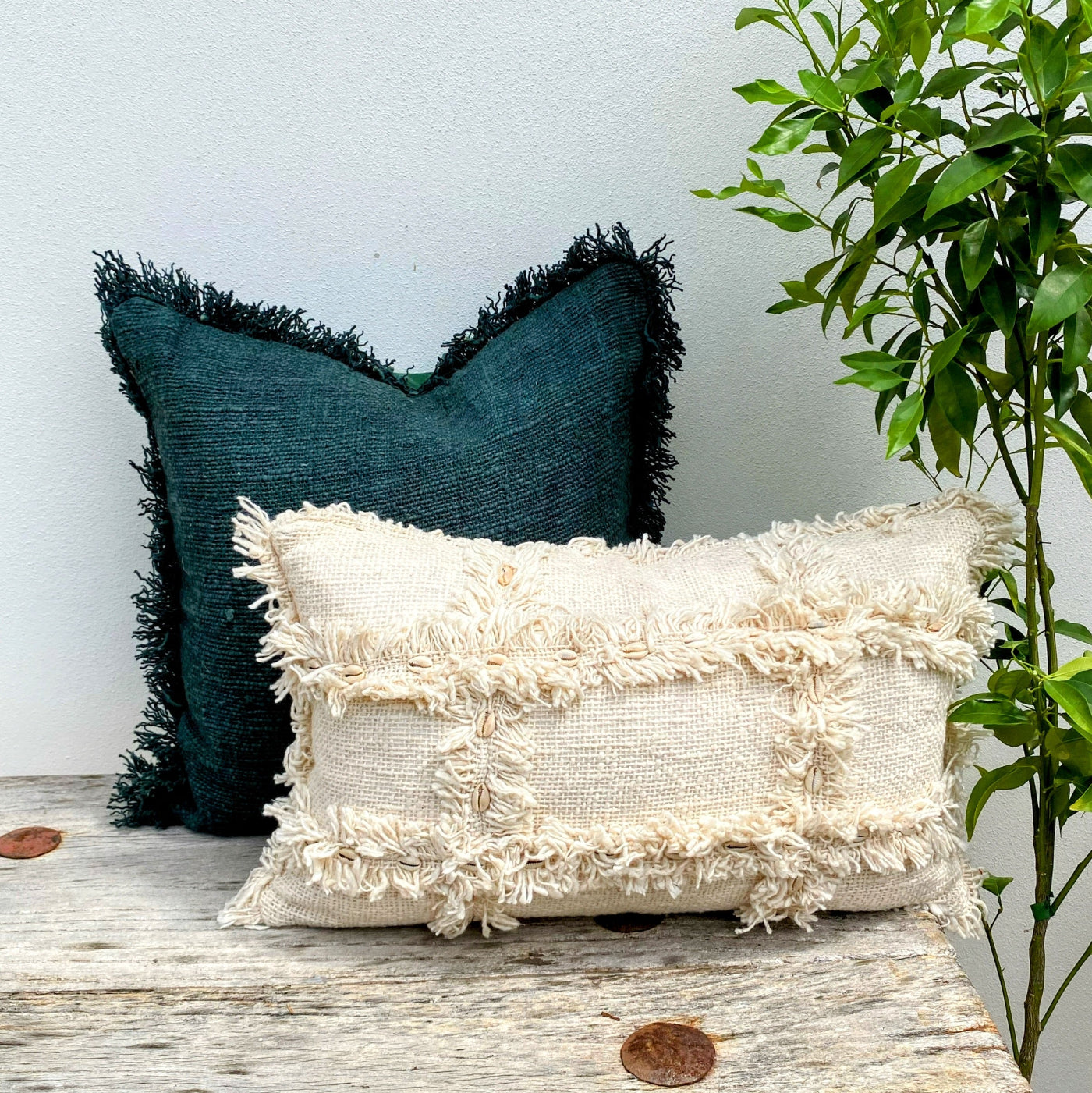 Boho Cushion Cover Set with Elegant Handwoven Details