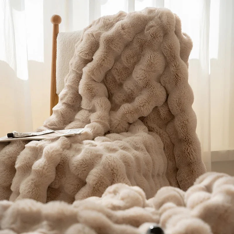 Brown Camel Faux Fur Throw Blanket