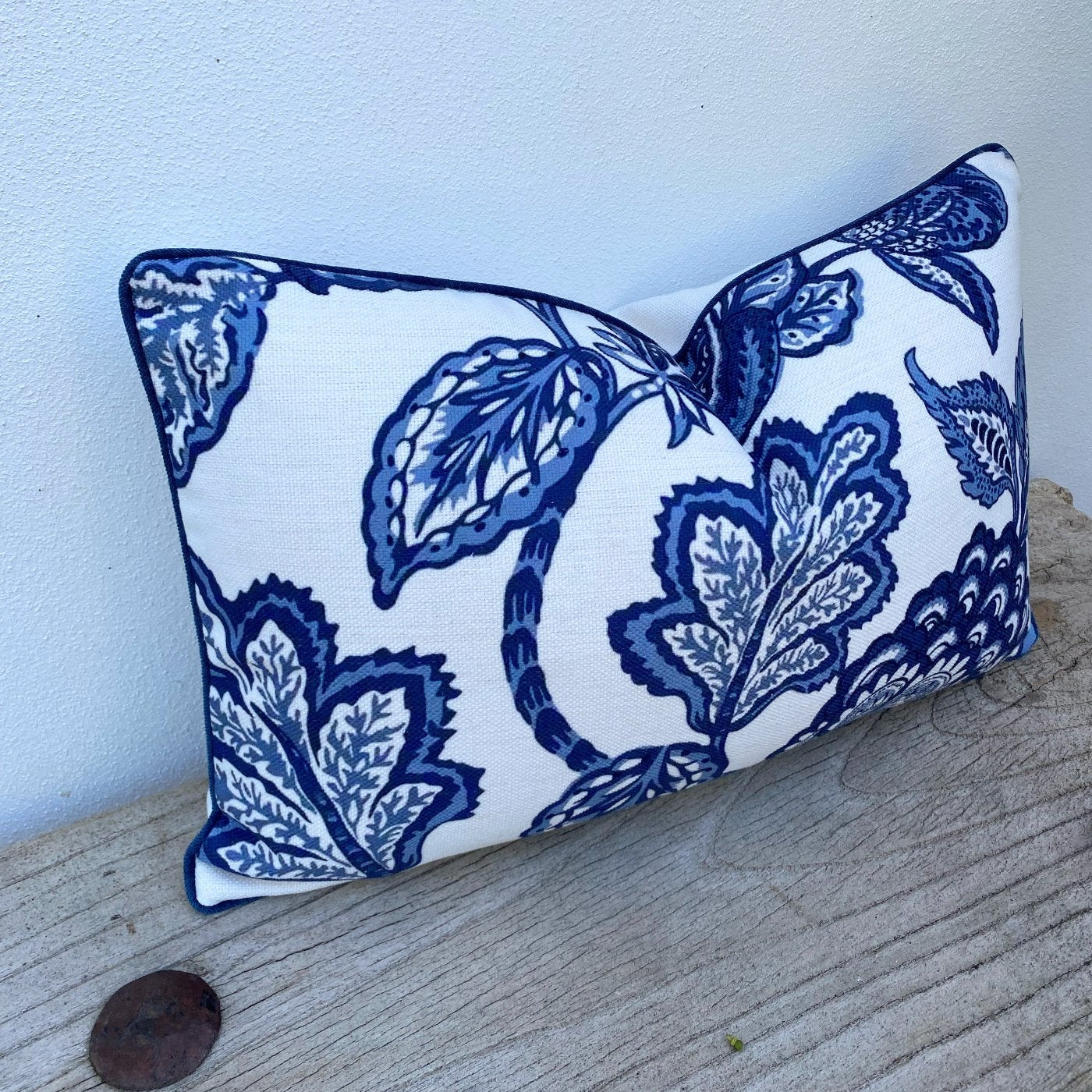 30x50 Rectangle Hamptons  Floral Blue and White  Cushion