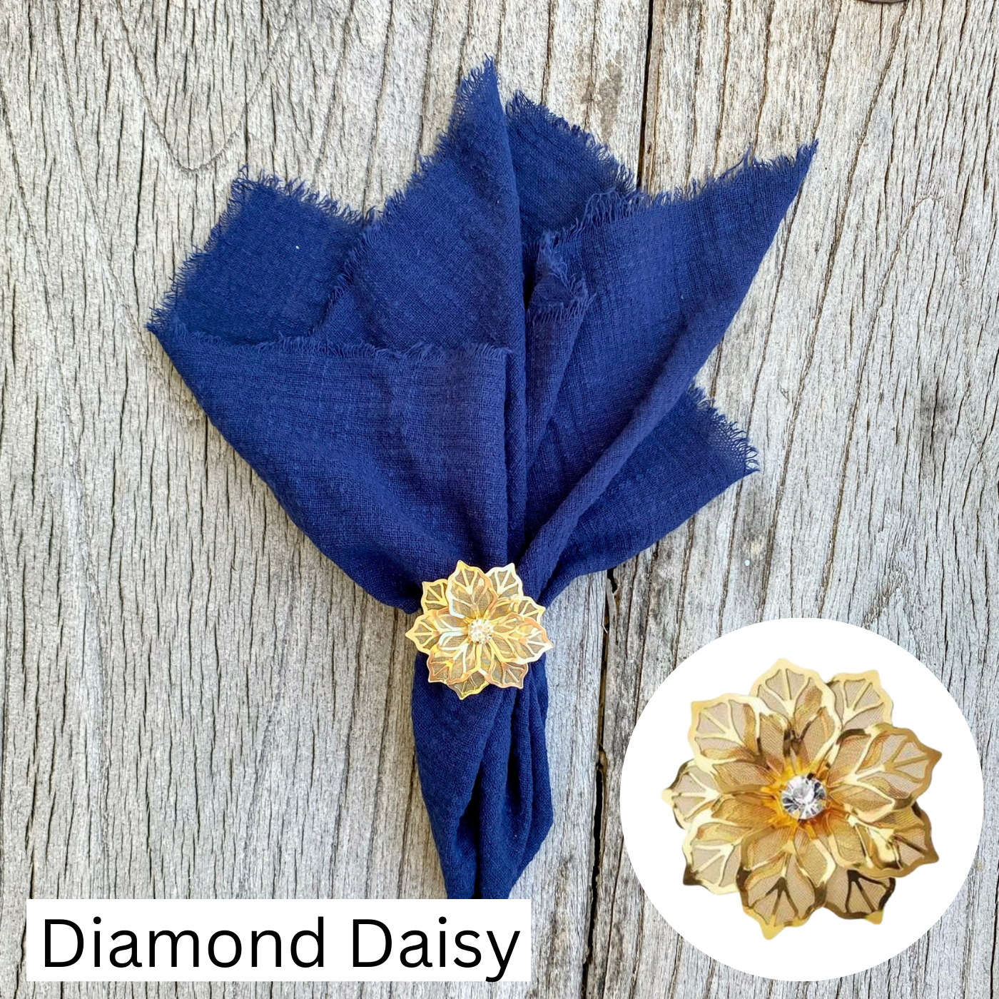 Cotton Fabric Blue Napkin with Gold Napkin Ring