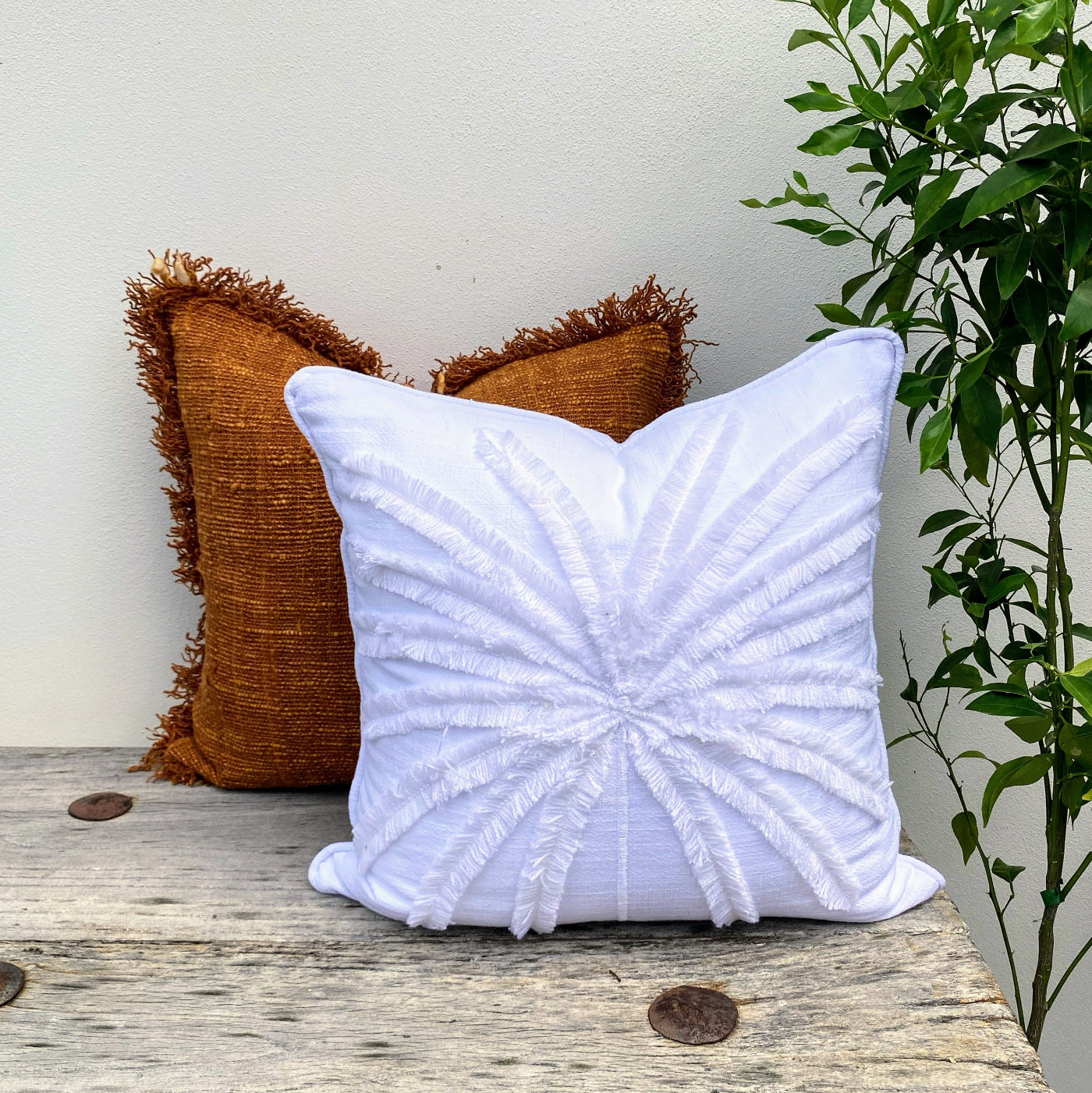 Cotton Terracotta and White Cushion Set at Revived Artisan Eco Home Decor