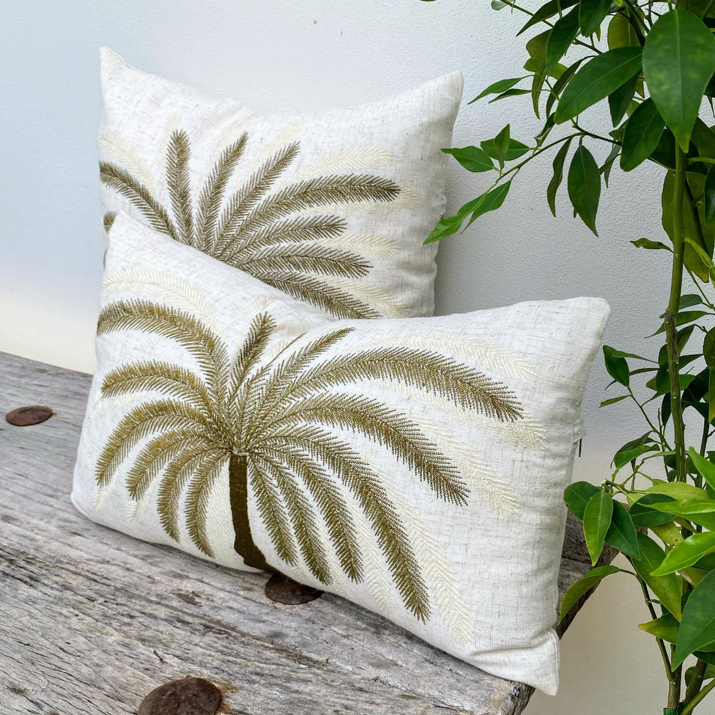 Decorative Rectangle Cushion Cover with Palm Tree Embroidery